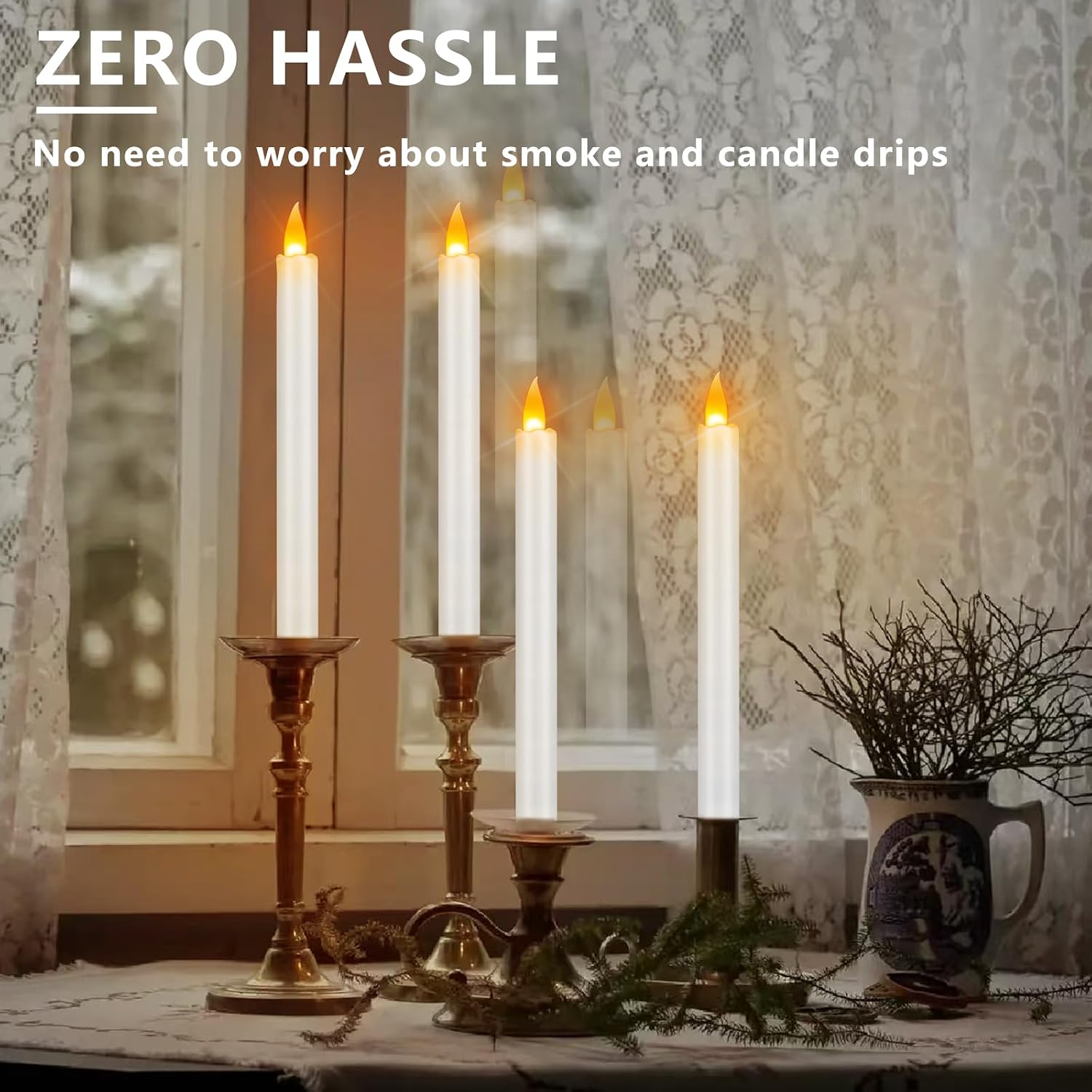 wemarry Flameless Taper Candles 10" Dripless Battery Operated Taper Candles Included Remote Timer 400+ Hours by 2AA
