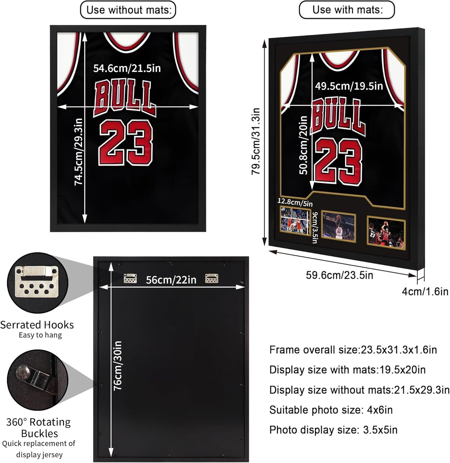 Jersey Frame Display Case, Wooden Frame with Tempered Glass, 1 Pack | Wooden Sport Jersey Shadow Box Frame with Mats