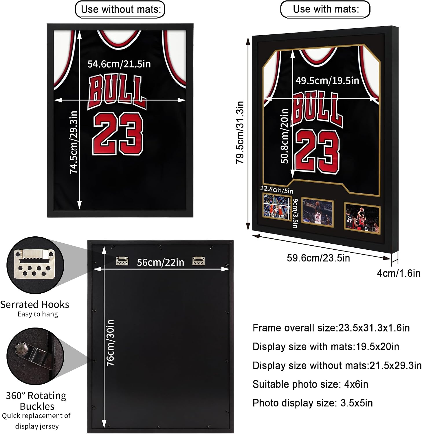 Jersey Frame Display Case, Wooden Frame with Tempered Glass, 2 Pack | Wooden Sport Jersey Shadow Box Frame with Mats