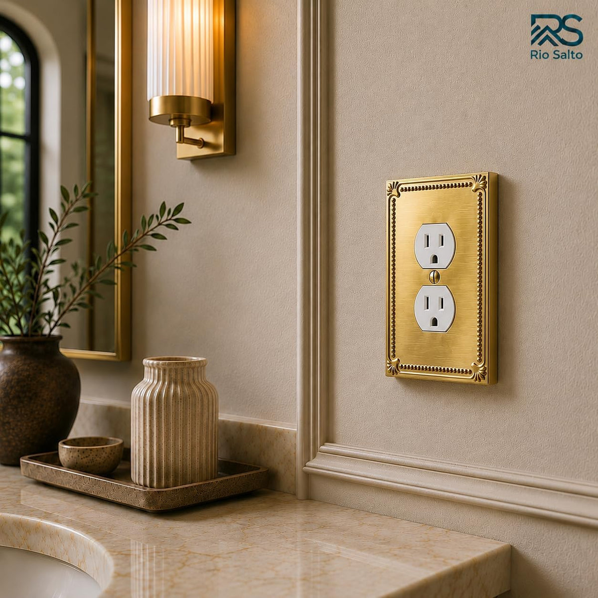Rio Salto Brushed Gold Decorative Gold Outlet Covers 8 Pack Duplex Outlet Cover Receptacle Wall Plate Premium Metal