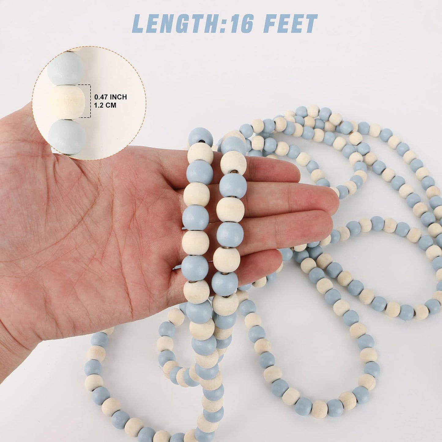 Wood Beads Garland / Mix Light Blue and Beige