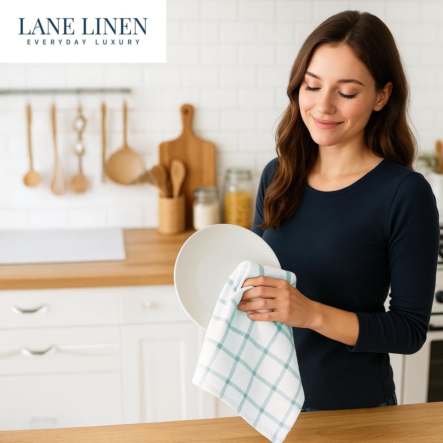 LANE LINEN Kitchen Towels & Dishcloths Set of 12-100% Cotton, Quick-Drying 18” x 28” Absorbent Dish & Tea Towels, Soft