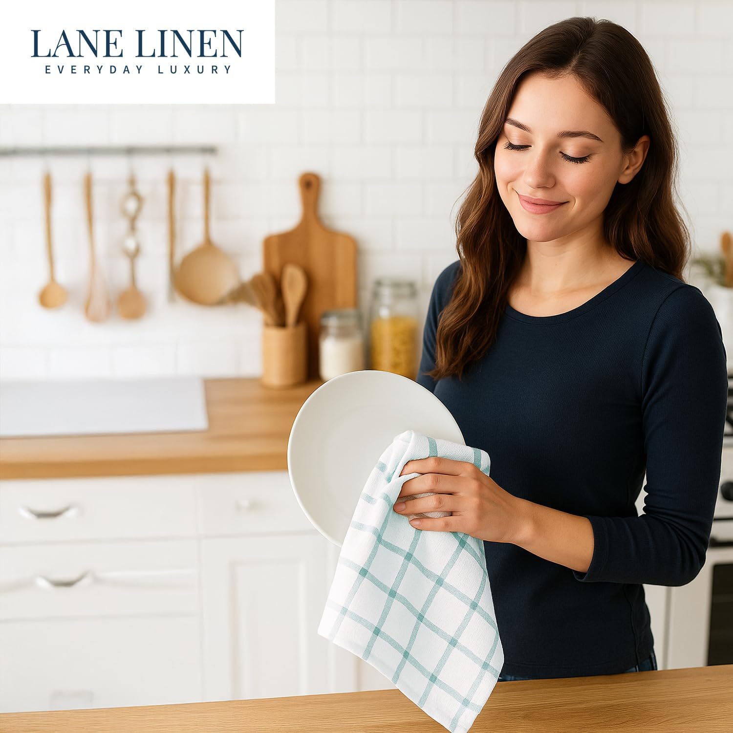 LANE LINEN Kitchen Towels & Dishcloths Set of 12-100% Cotton, Quick-Drying 18” x 28” Absorbent Dish & Tea Towels, Soft