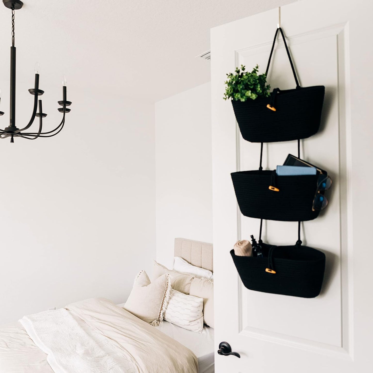 Hanging Baskets / Black Hanging Wall Baskets for Storage / Full Black / 3-tier
