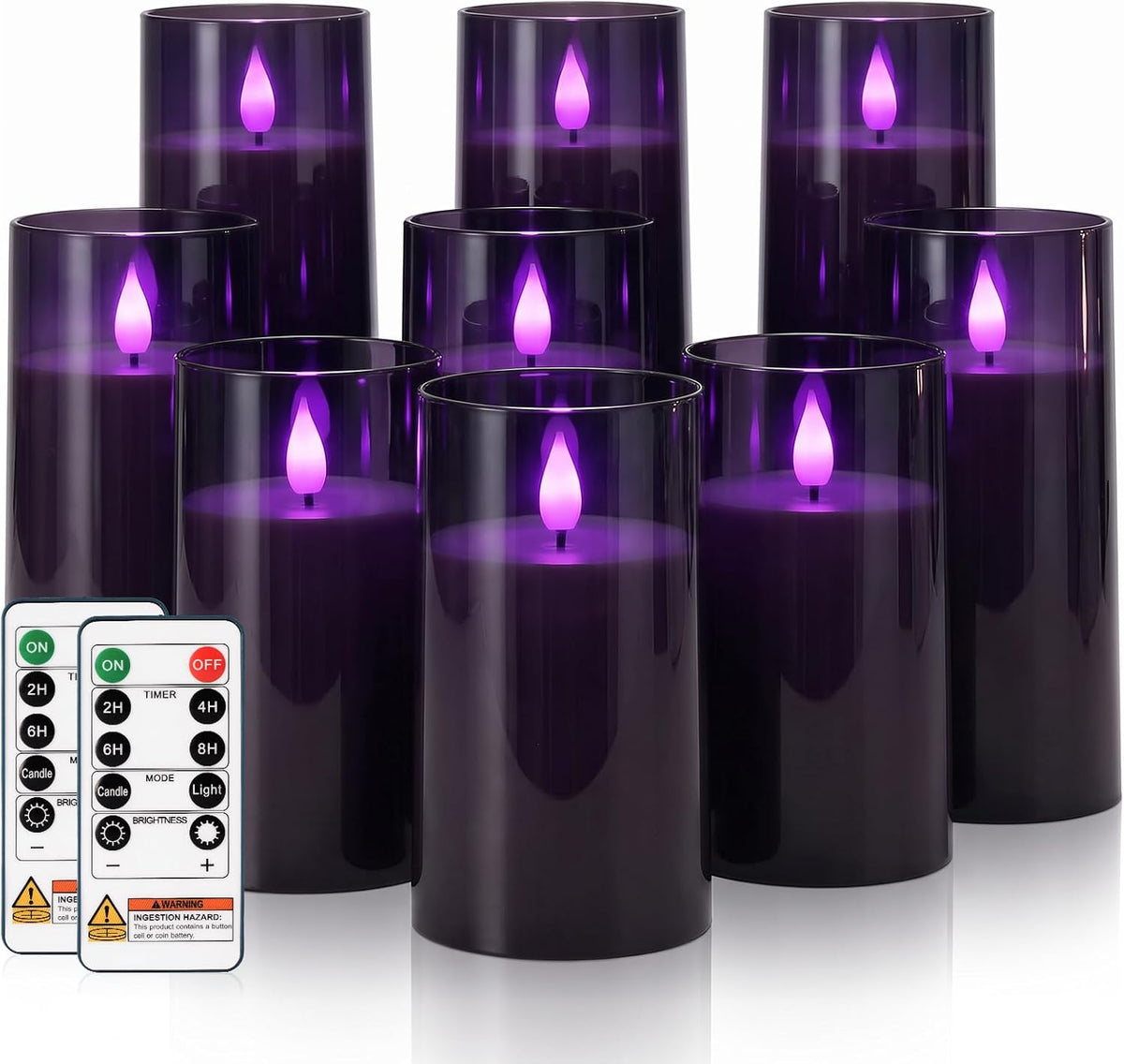 Homemory Dark Gray Flameless Candles, Purple Glow, Remote Timer, Set of 9