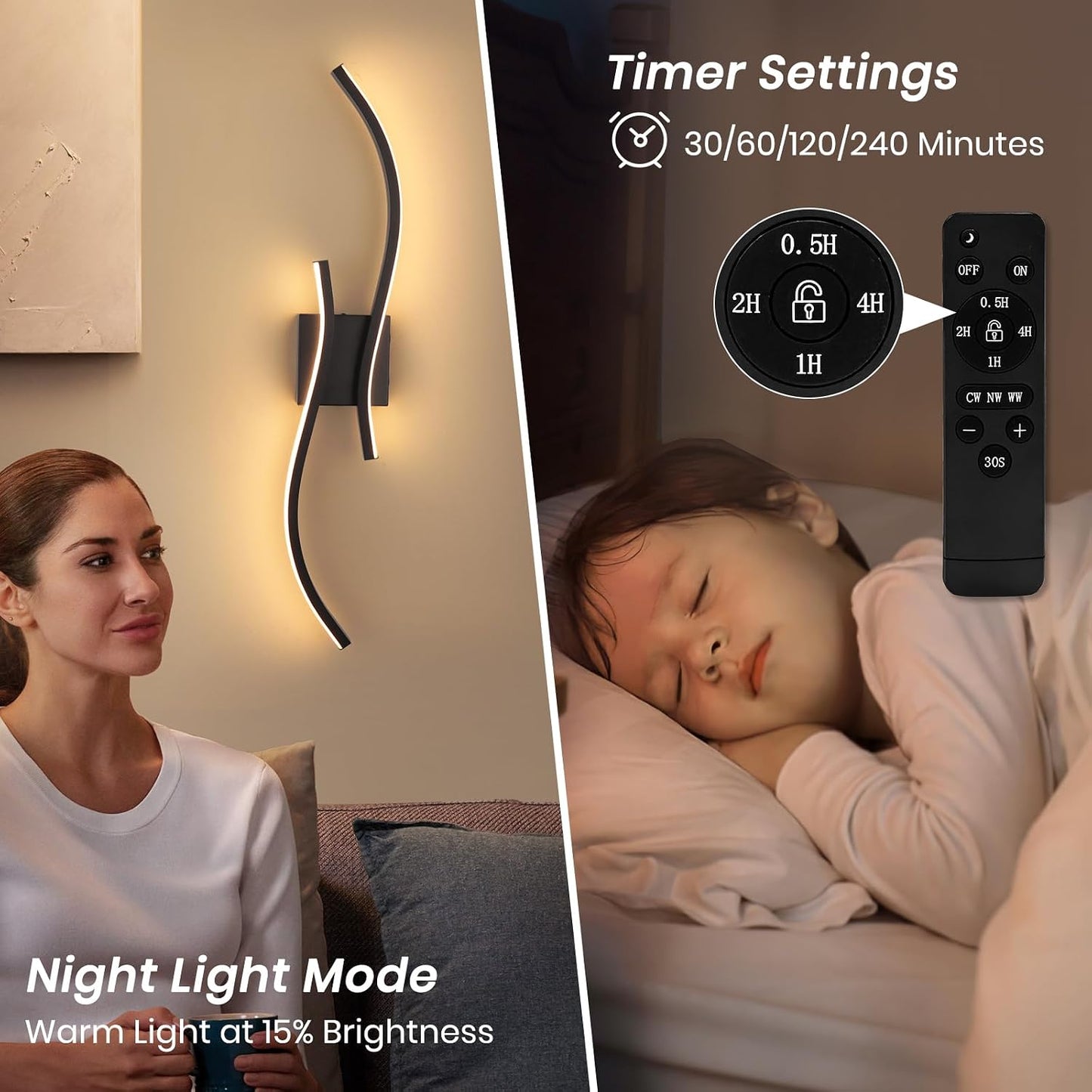 Battery Operated Wall Sconces Set of 2, Dimmable Rechargeable Battery Wall Light with Remote Control, 3000K-6500K LED