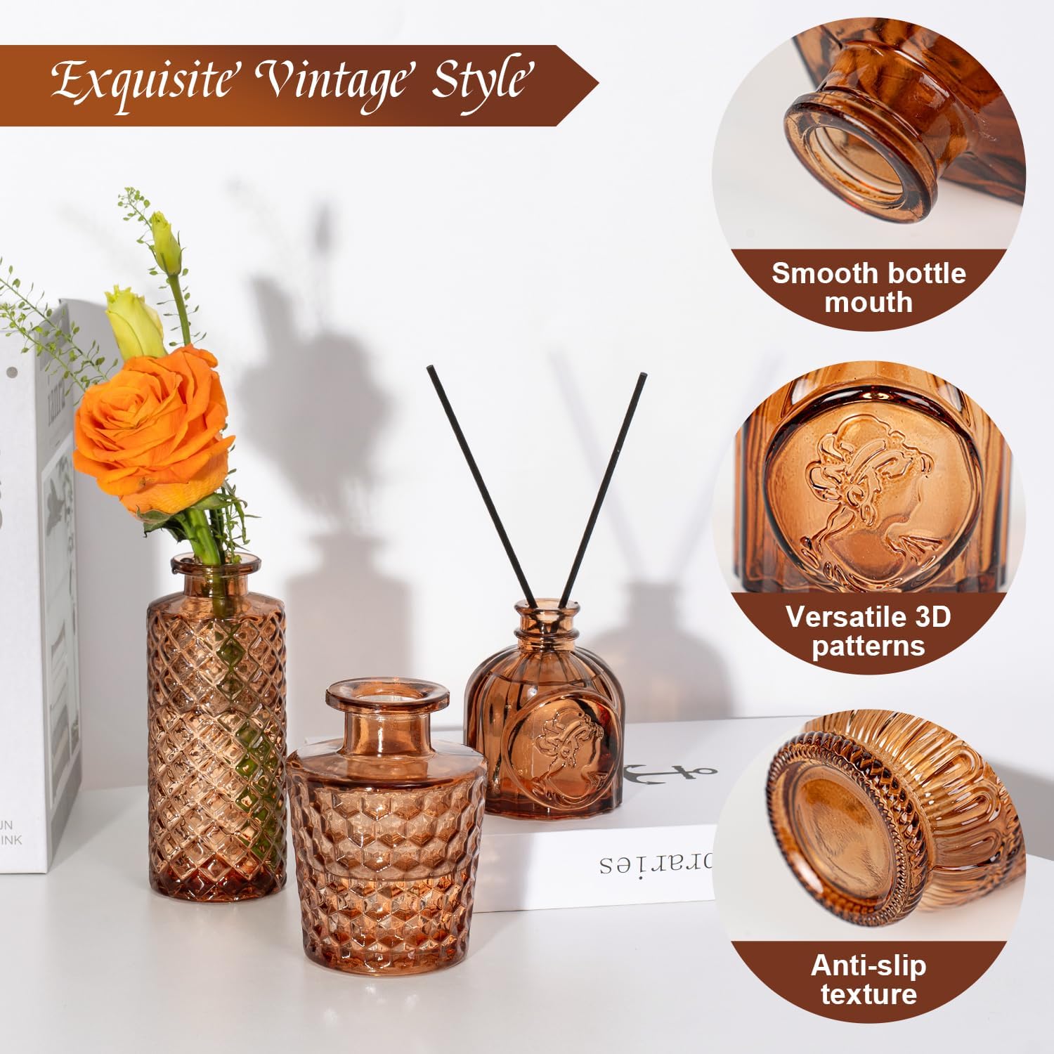 Glass Bud Vase Pcs / Amber / Clear / Set of 14
