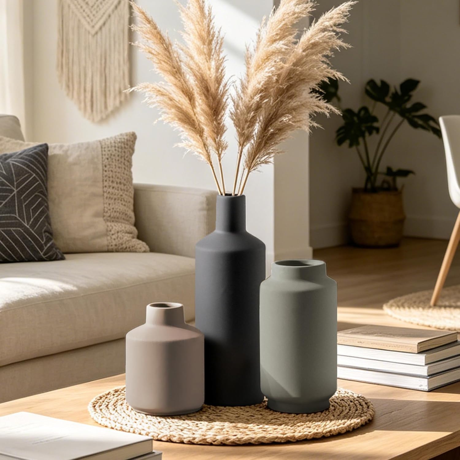 Ceramic Vase / Modern Farmhouse Boho Table Centerpiece Vases / Multi 3x / Set of 3