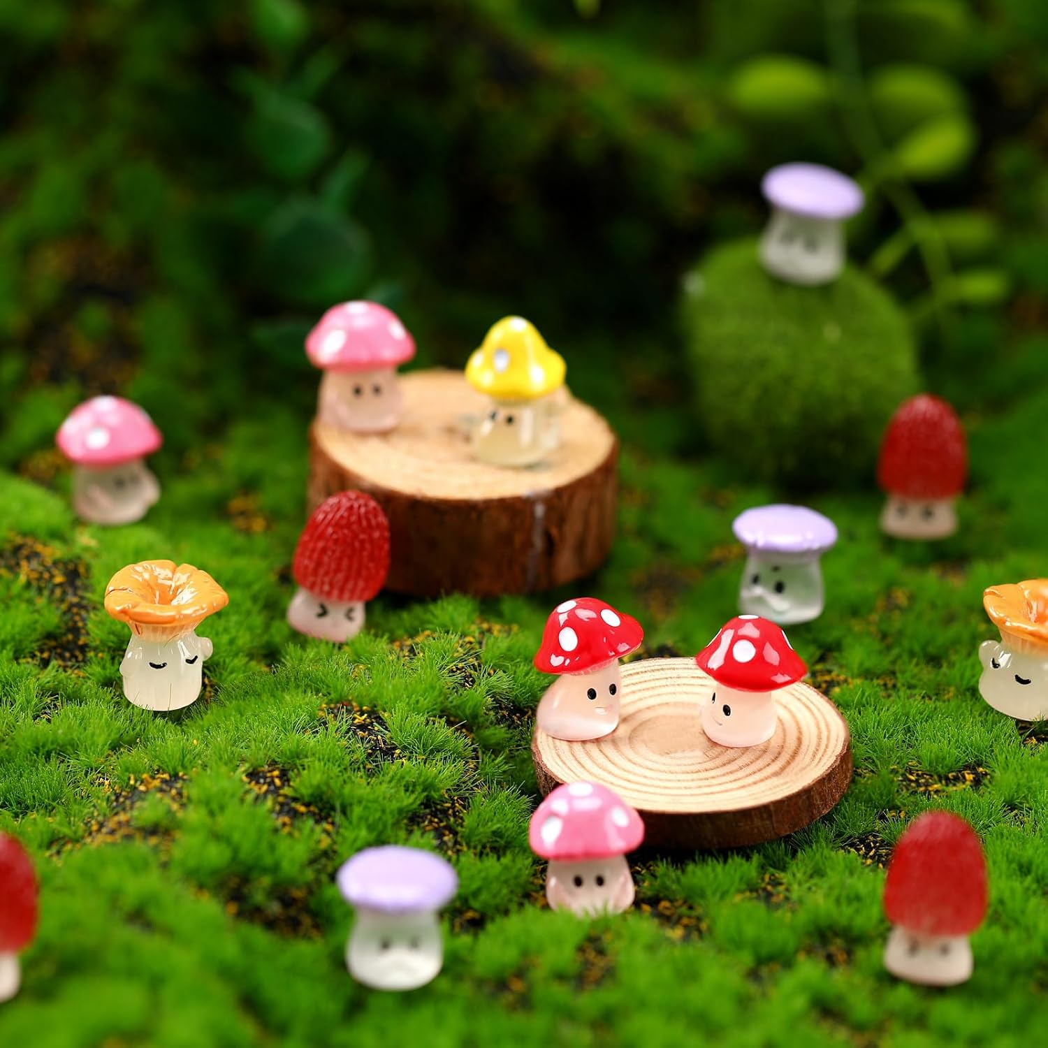 96 Luminous Glow in The Dark Mini Mushrooms Bulk Tiny Resin Mushroom Figurines Miniature / Classic