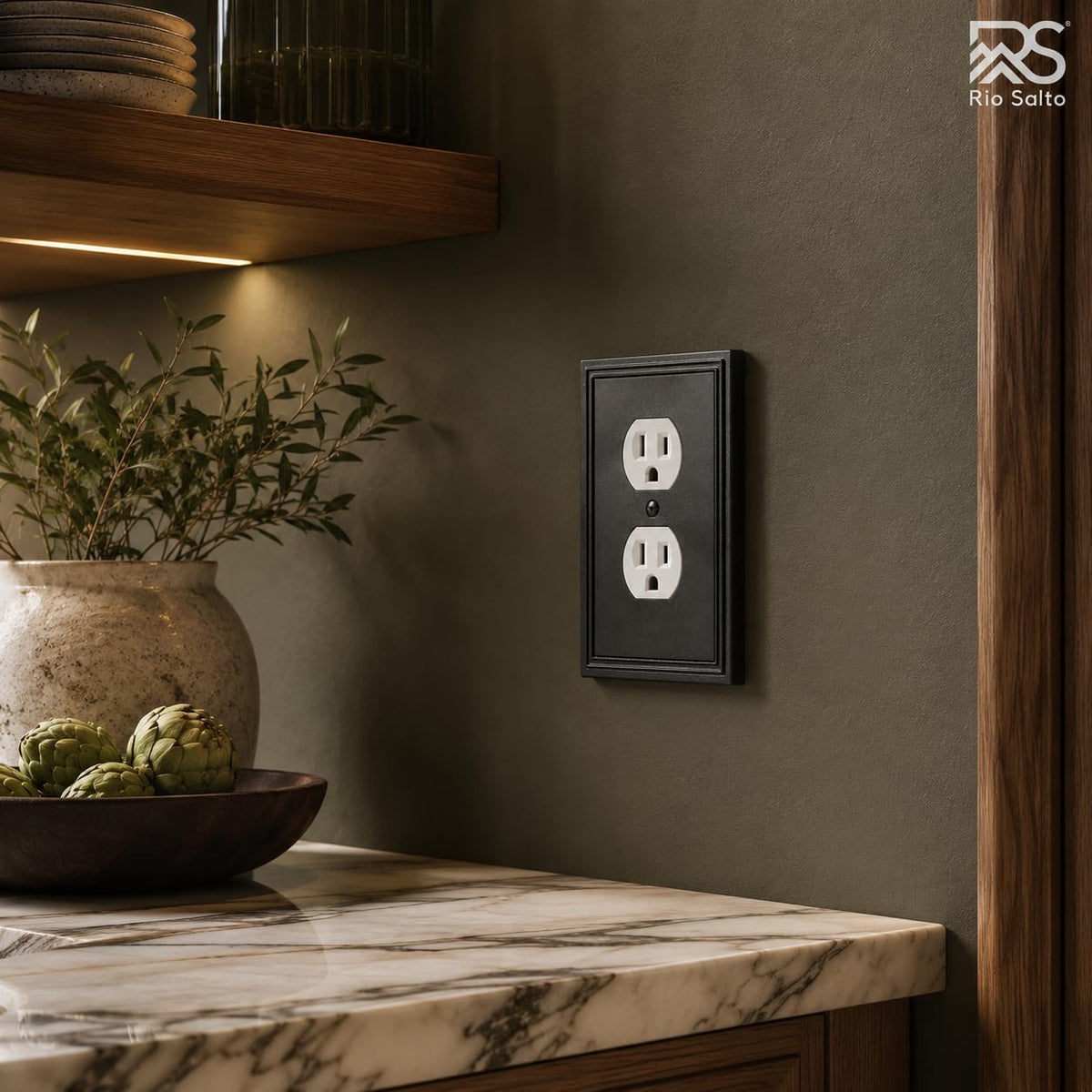 Rio Salto Matte Black Outlet Cover Plate Duplex Receptacle Decorative Modern Wall Plates Black Wall Plate Cover 1-Gang