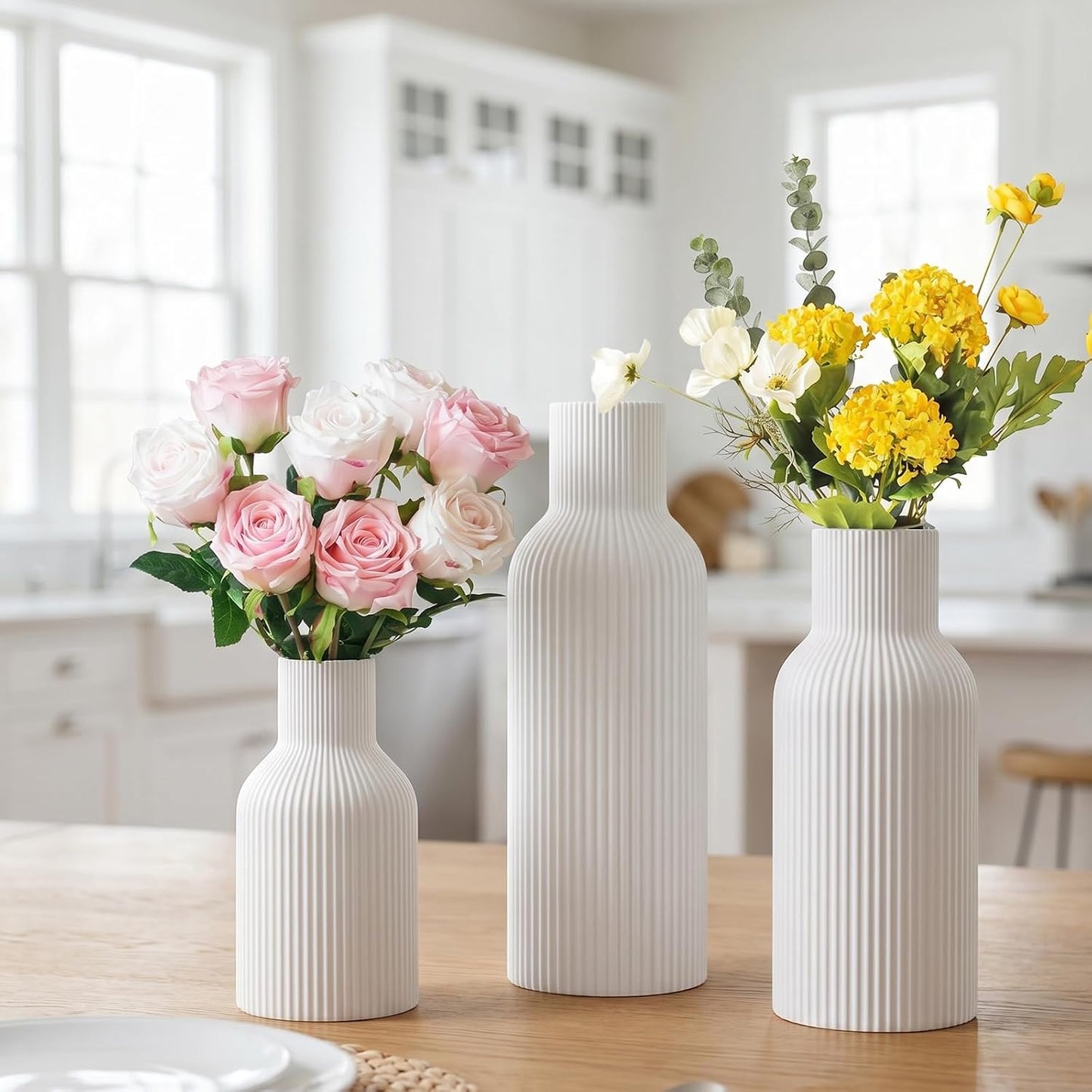 Ceramic Flower Vases / 3-piece-set / White / Set of 3
