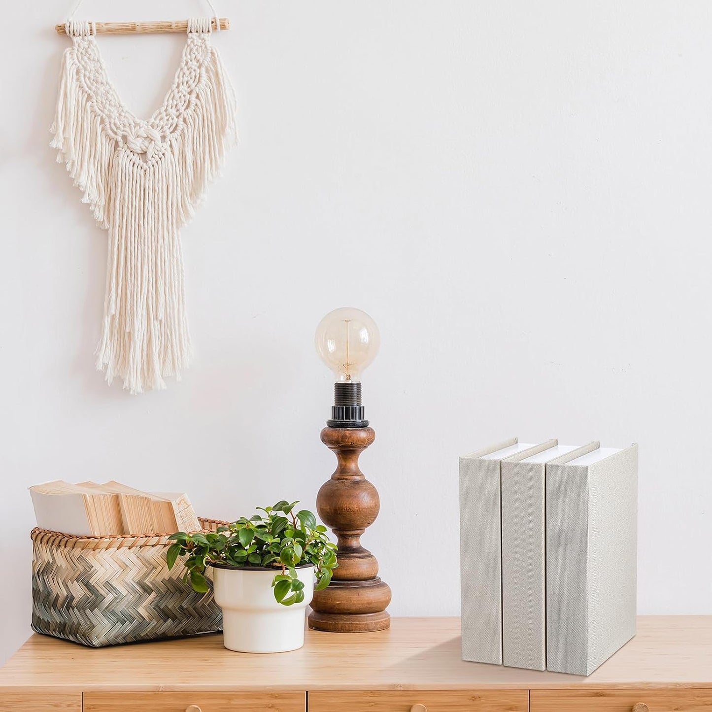 Fake Book Box Neutral Linen Book Box Decorative Faux Prop / 8.6 x 6.1 x 1.8 / Rice White / Set of 3