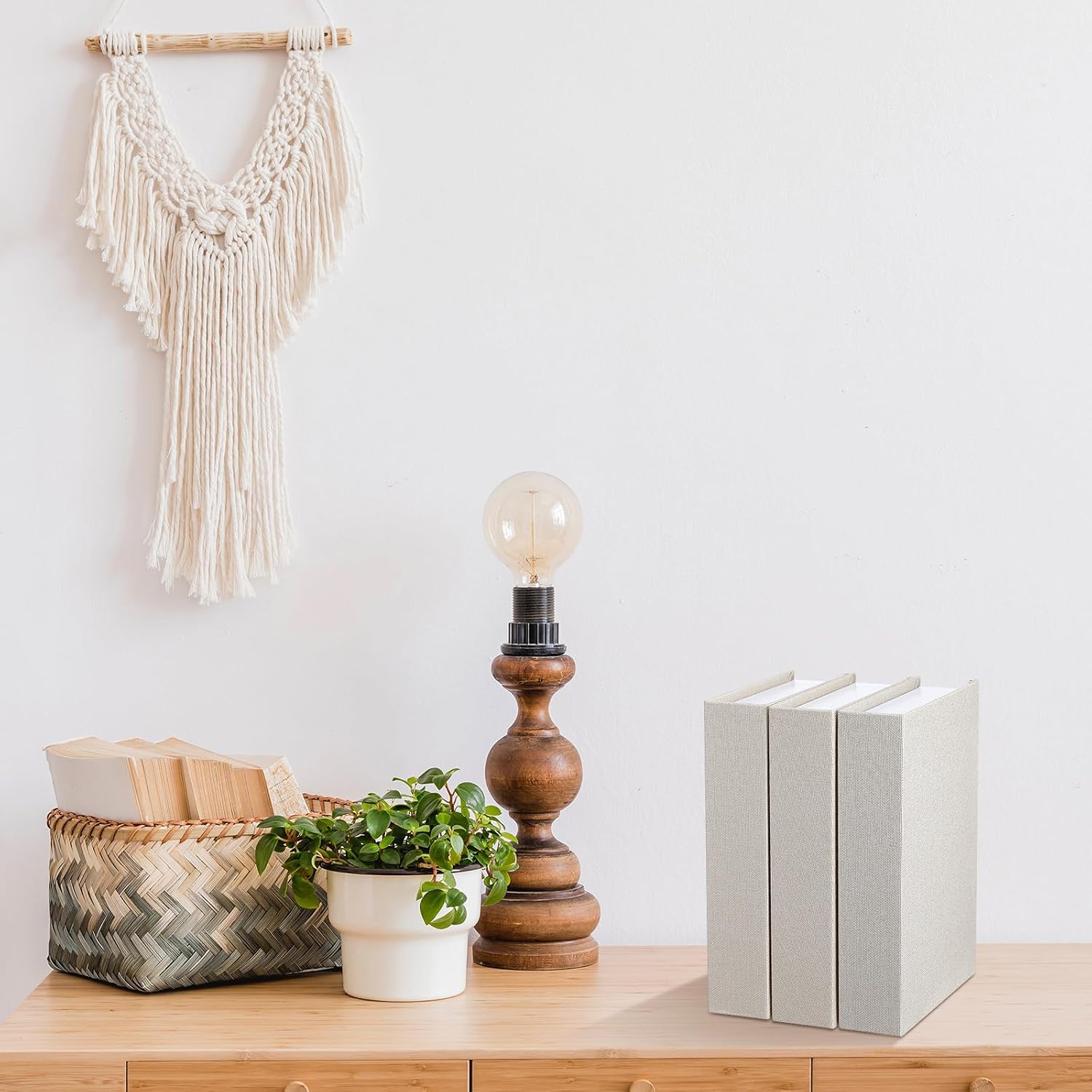Fake Book Box Neutral Linen Book Box Decorative Faux Prop / 8.6 x 6.1 x 1.8 / Rice White / Set of 3