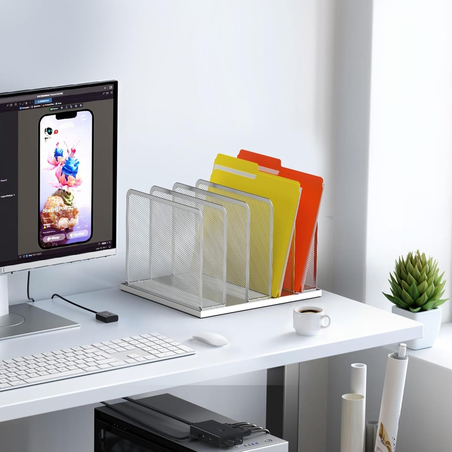 Kuntine.B Desk File Organizer Upright Mesh Desktop Organizer File Sorter Office Organization File Holder for Home