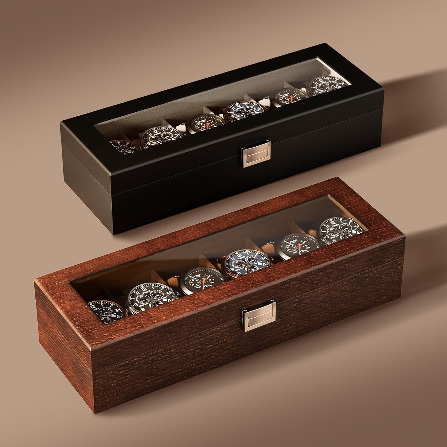 ProCase Wooden Watch Box, 6 Slot Mens Watch Display Case, Espresso | Wood Watches Holder Storage Organizer with Clear