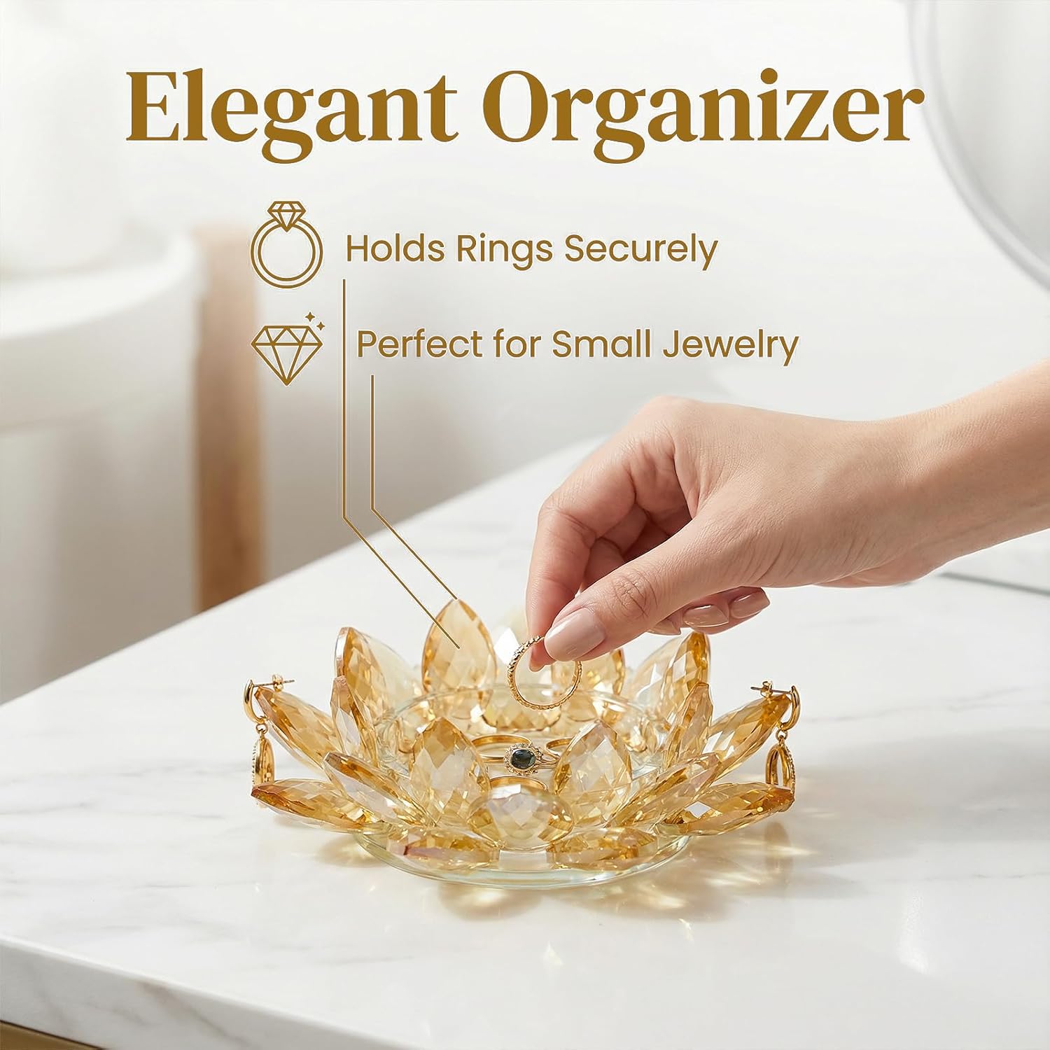 Crystal Flower Jewelry Tray / 6.3" - Gold / Set of 2