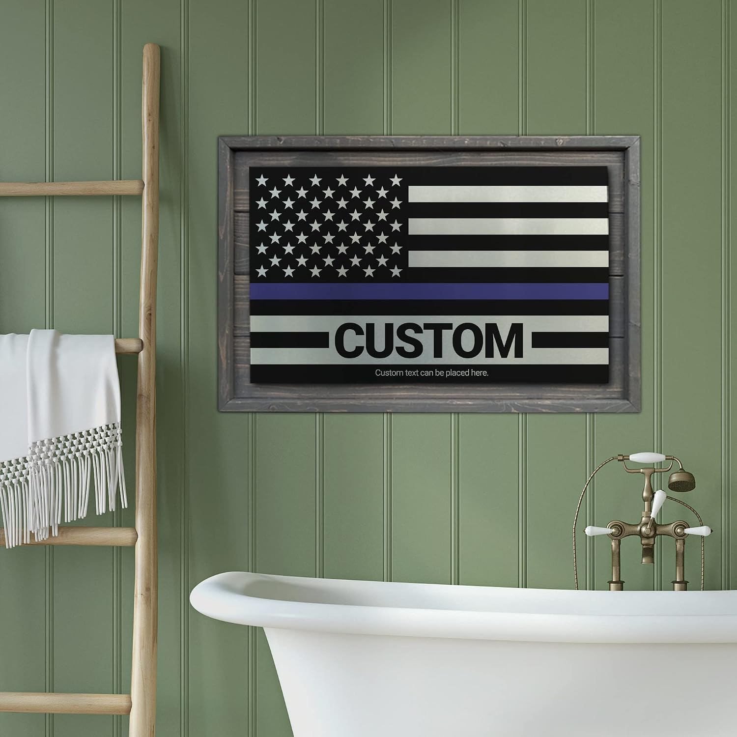 CUSTOM Rustic Thin Blue Line American Flag Made of Wood and Metal For Law / Blue Line Custom