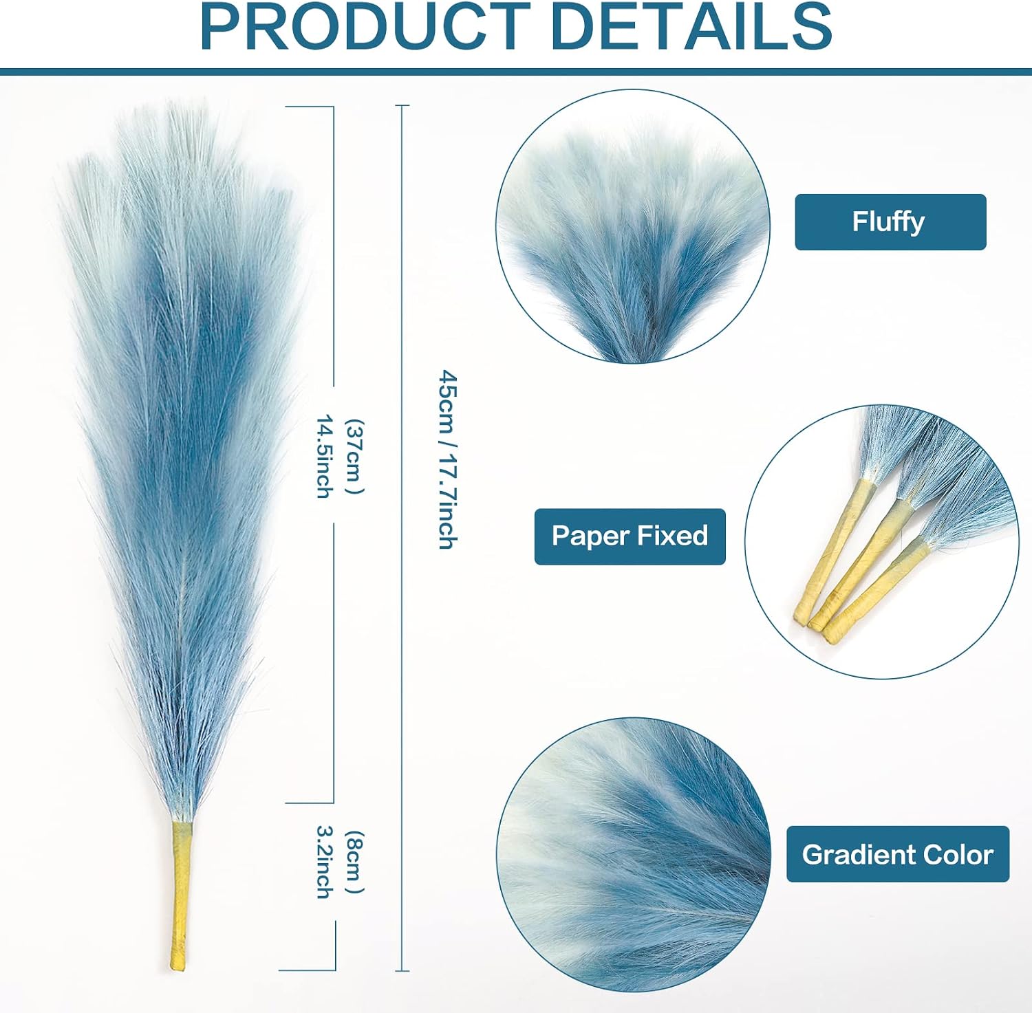 Short Artificial Pompas Grass Plants / Blue / 17.7 Inch / Set of 8