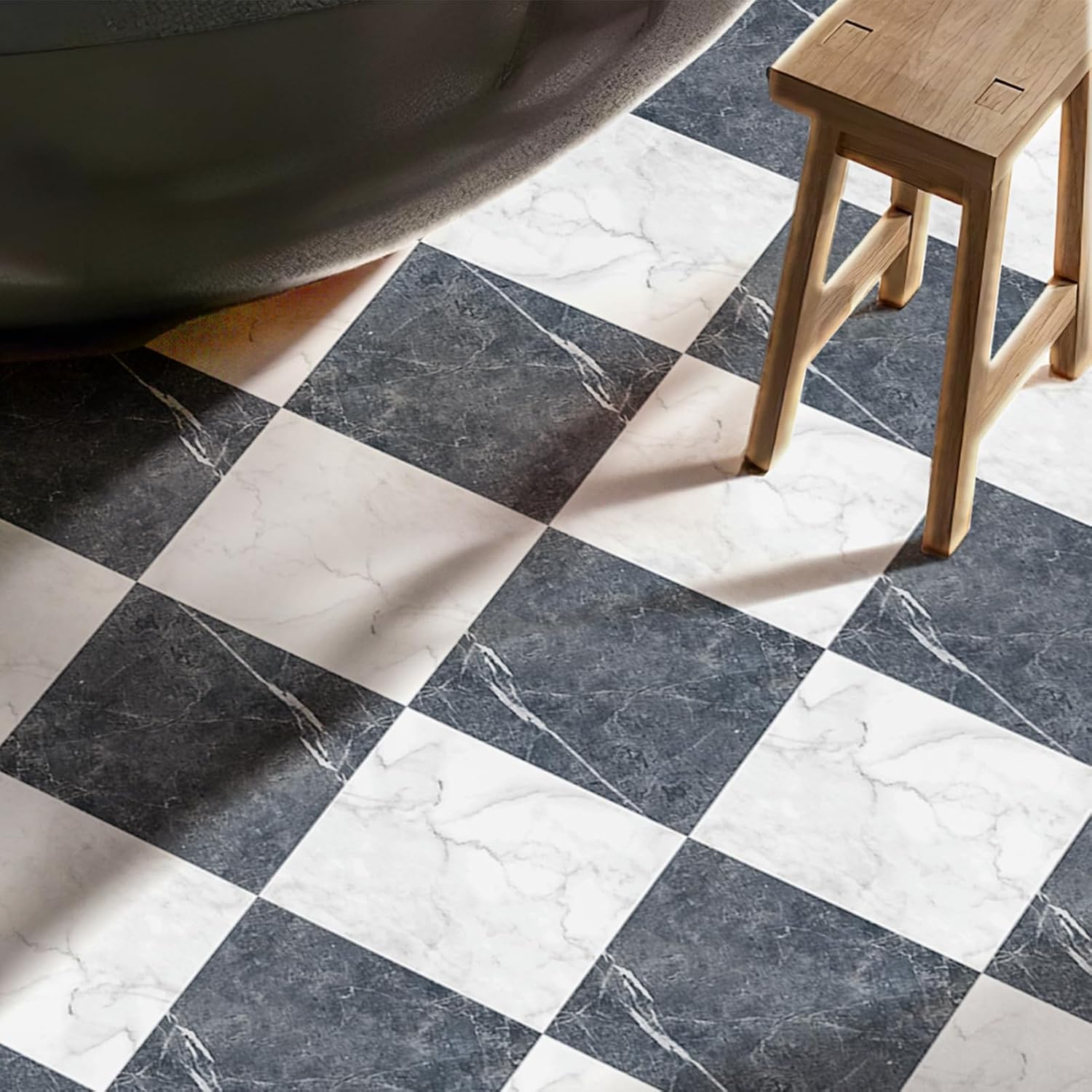 Peel and Stick Vinyl Floor Tiles / 12 x 12 / Black/white Marble / Set of 30