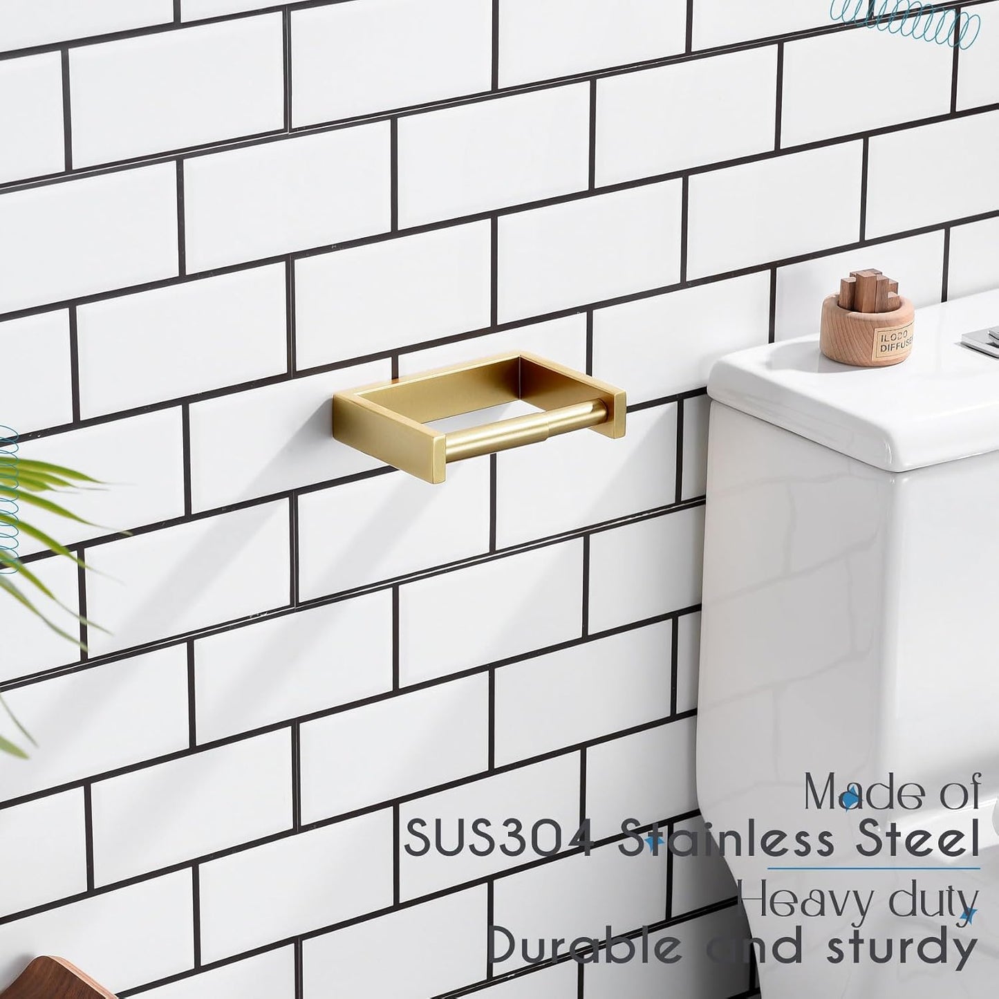 KOKOSIRI Toilet Paper Holder Spring Loaded Bathroom Toilet Roll Holder Wall Mount Stainless Steel Brushed Gold B2011BG