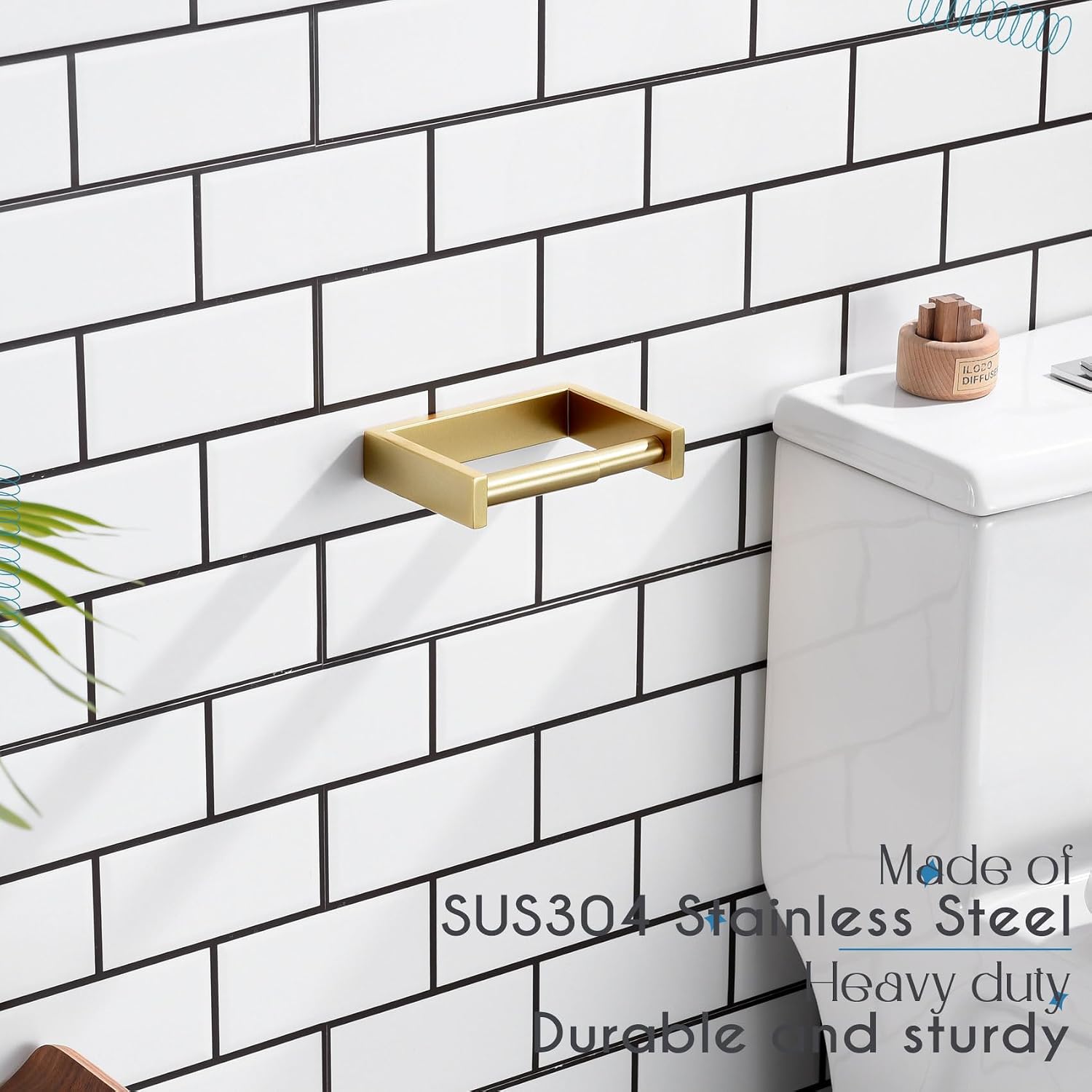 KOKOSIRI Toilet Paper Holder Spring Loaded Bathroom Toilet Roll Holder Wall Mount Stainless Steel Brushed Gold B2011BG