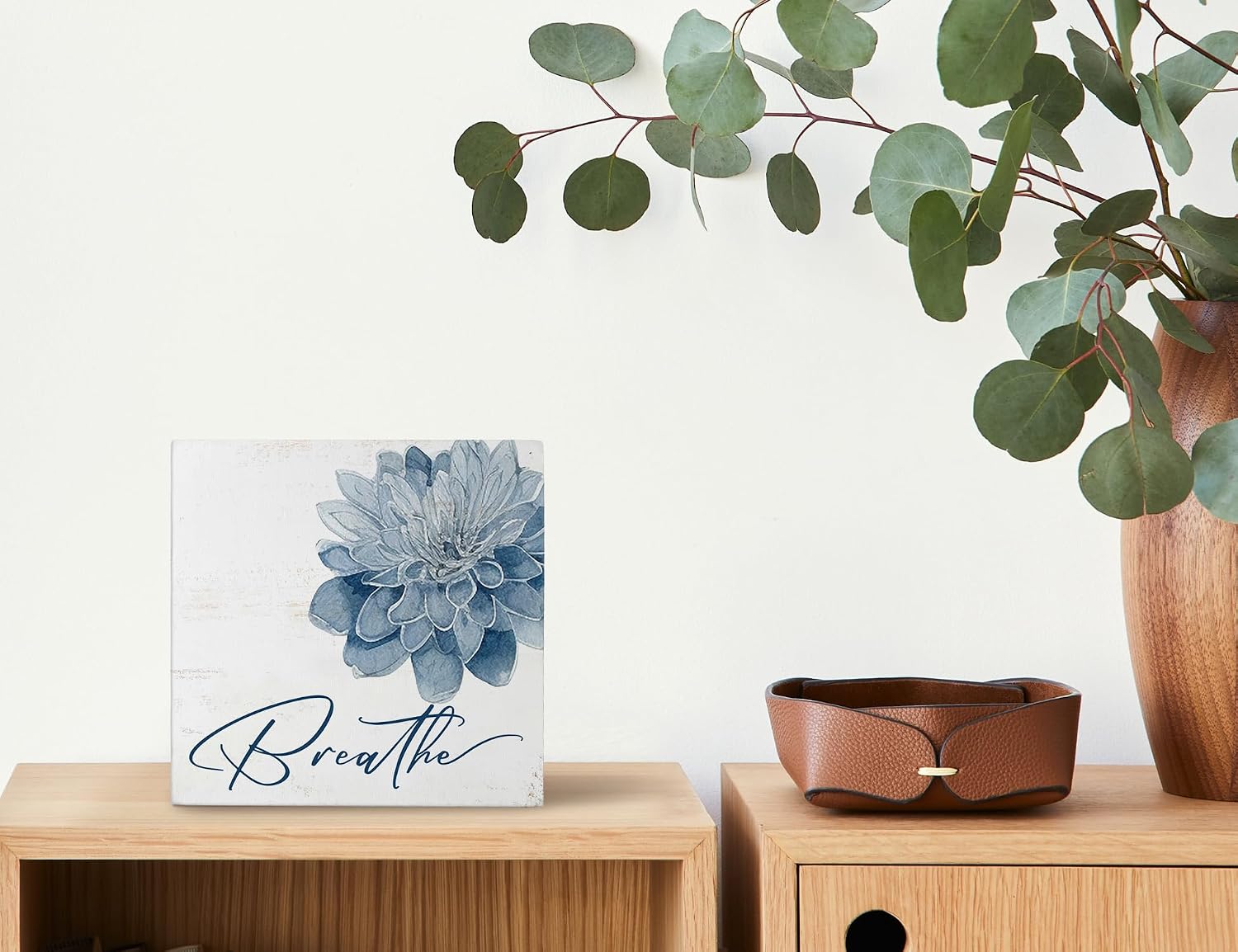 Breathe Flower Wooden Box Sig / Bathroom Sign / Blue