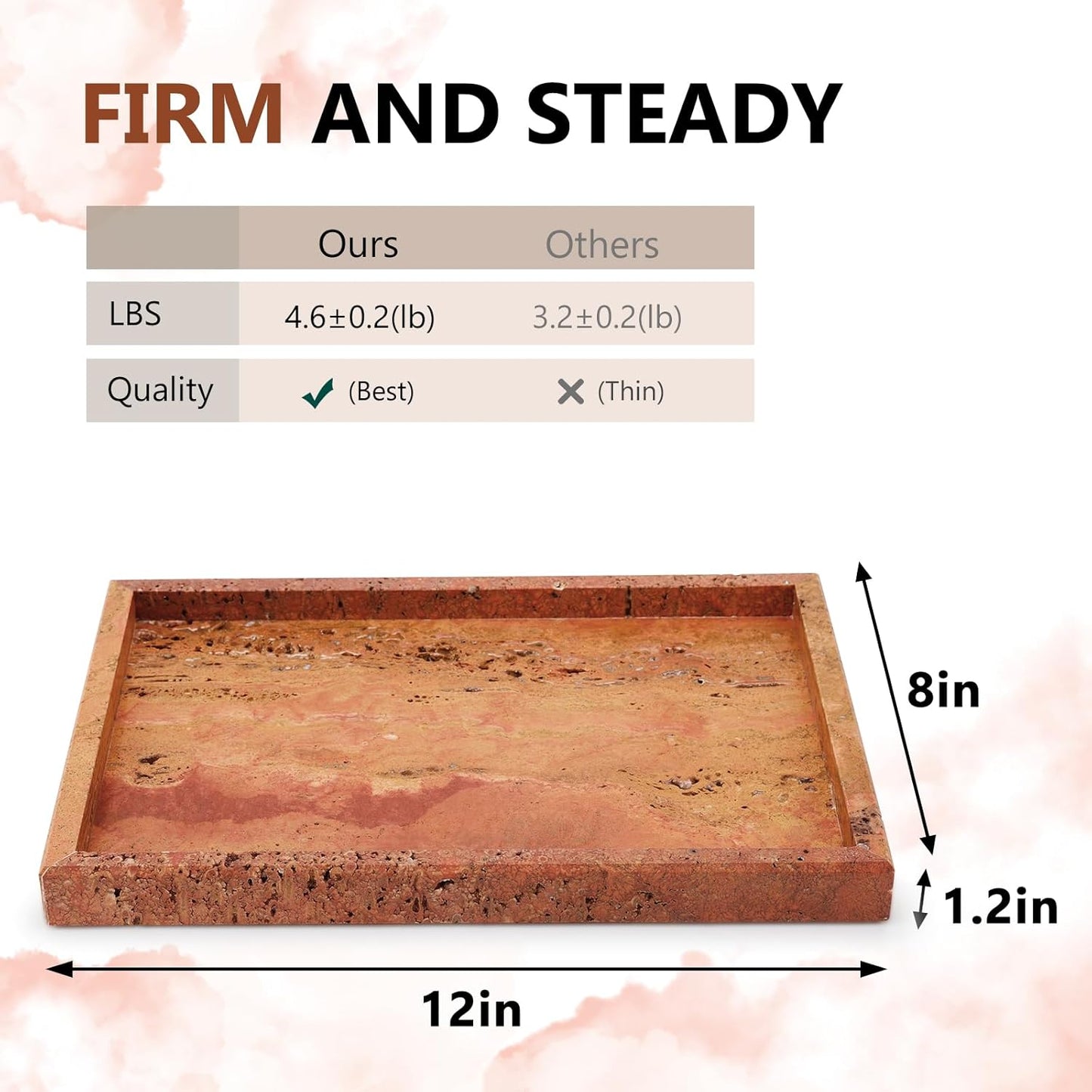 Real Natural Marble Tray / Red / 12 x 8 x 1.2