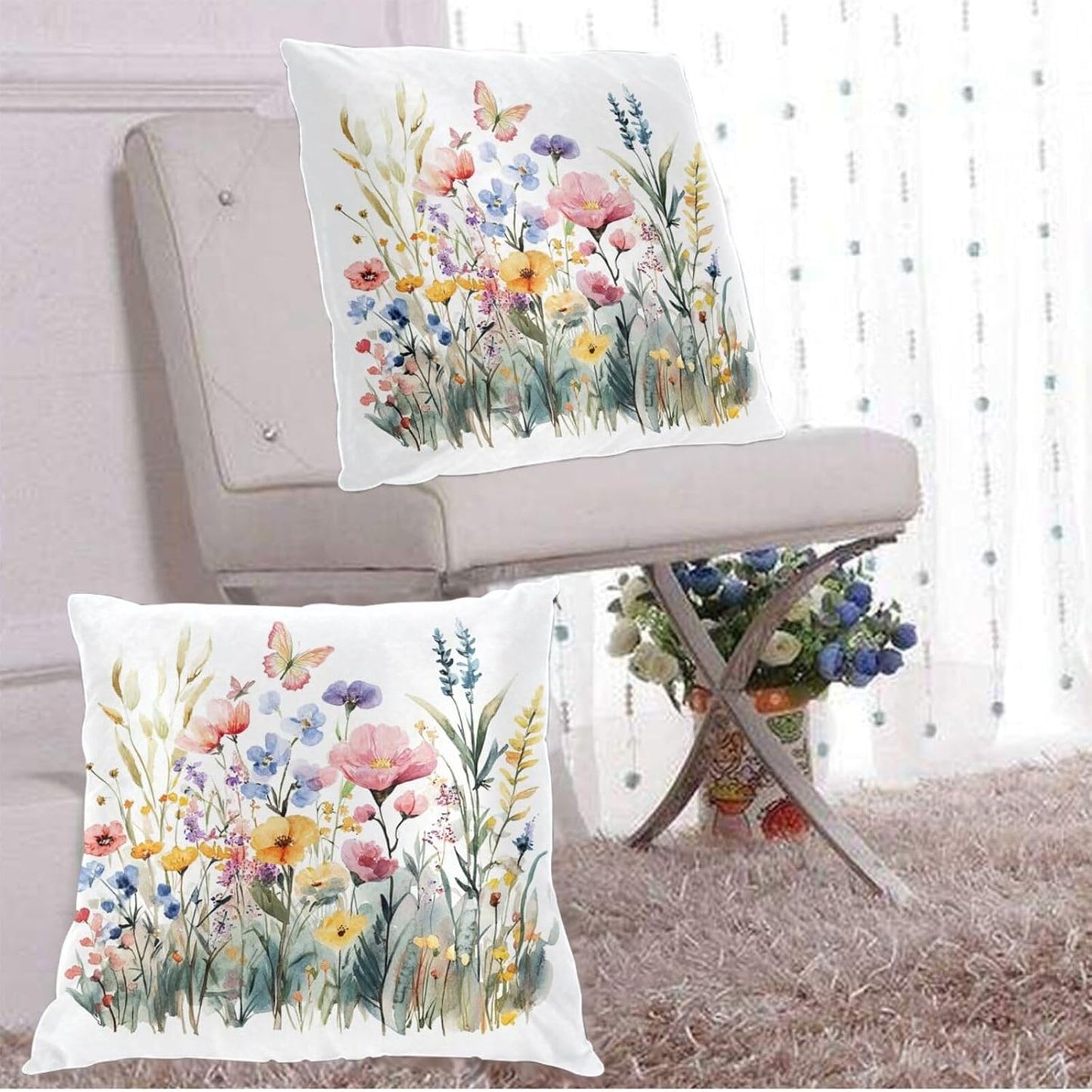 Throw Pillow Covers Pillow Cases Decoration Cushion Cover / Flowers Butterfly / 18 x 18 / Set of 2