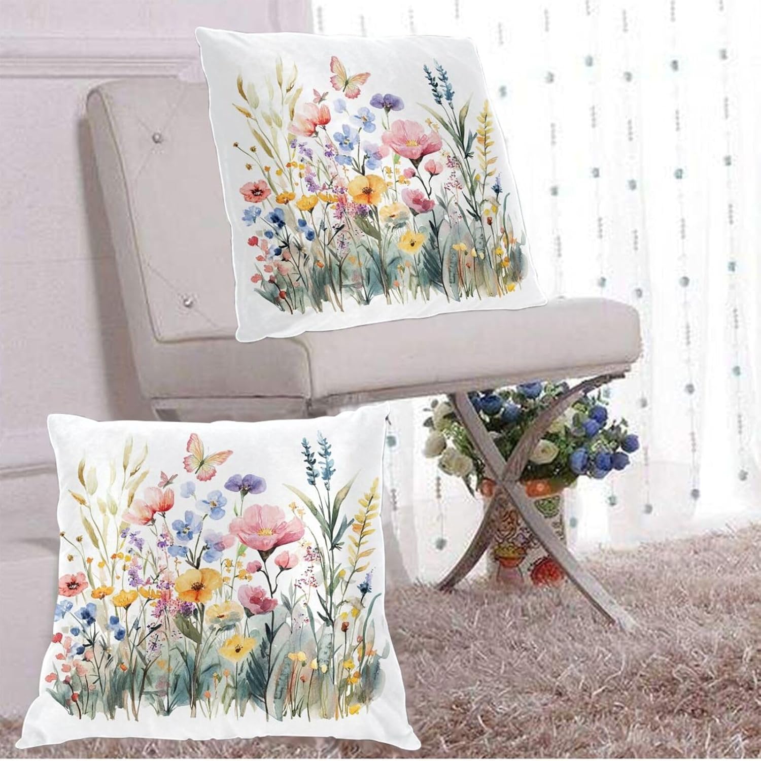 Throw Pillow Covers Pillow Cases Decoration Cushion Cover / Flowers Butterfly / 18 x 18 / Set of 2