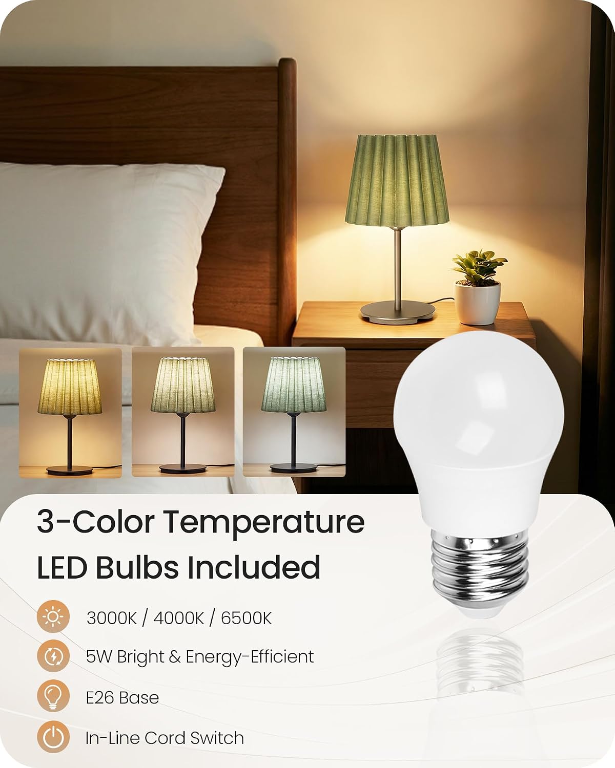 Small Bedside Table Lamps Set of 2, Dimmable Table Lamps with 3 Adjustable Color Temperatures, Nightstand Lamps with 2