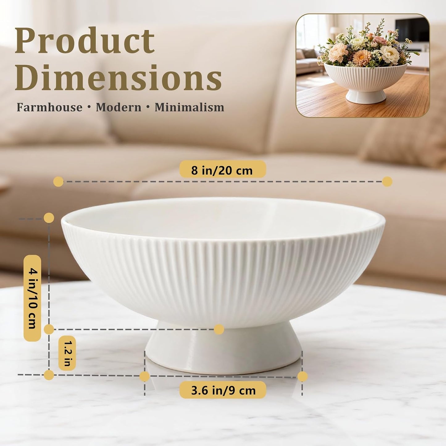 Small Decorative Bowl Multi-Use White Ceramic Fruit & Key Bowl / 8 Inch / Cream White