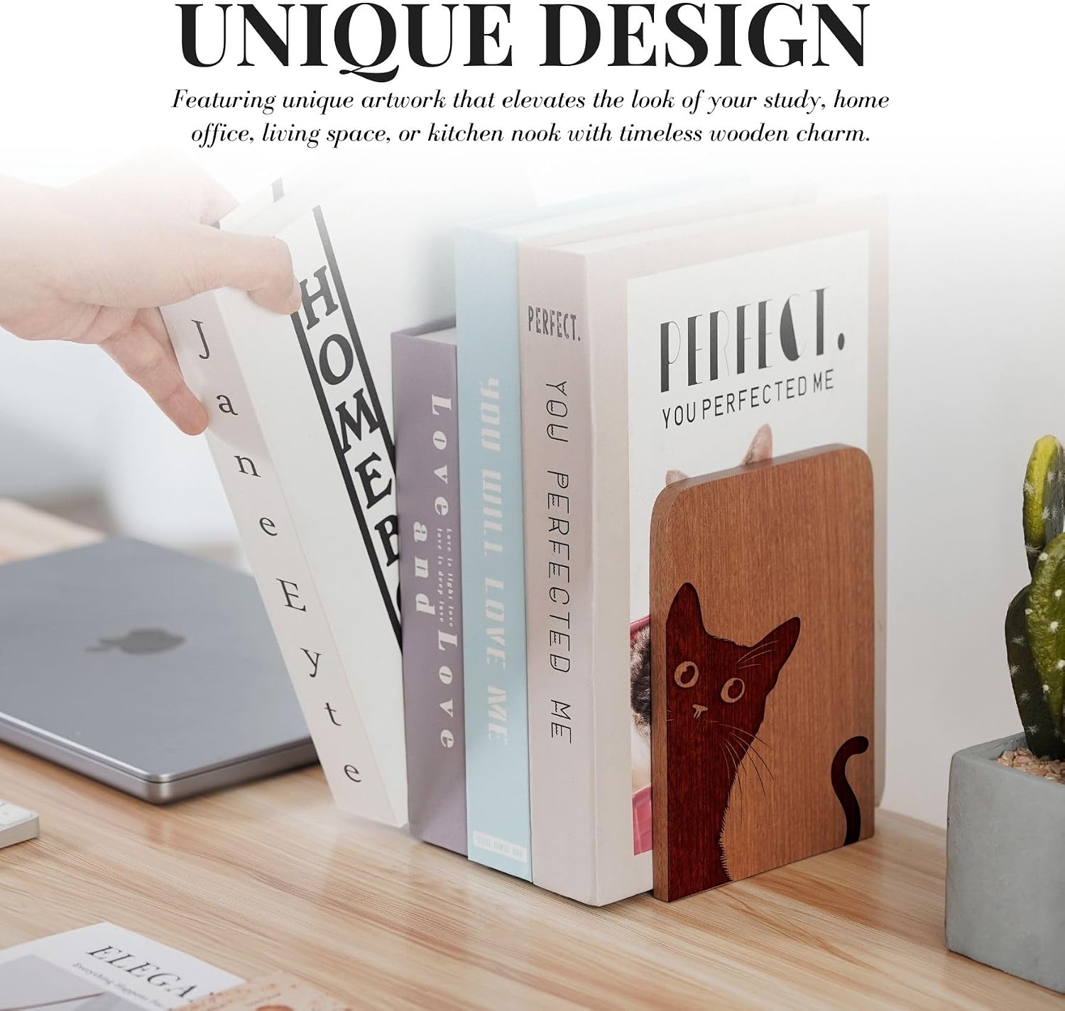 Decorative Wooden Book Ends / Cattail / 4.72 x 6.69