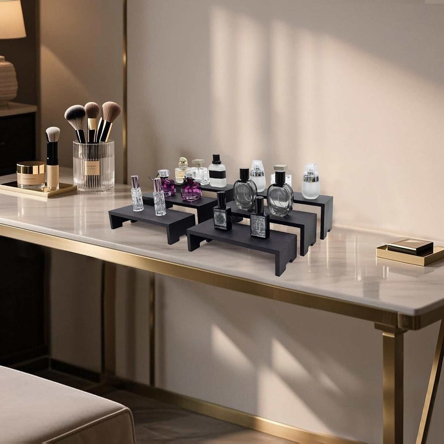 Display Riser Black Wood Risers Small Wooden Stand 3 Tiered Wood Racks / Small/ Black / Set of 12
