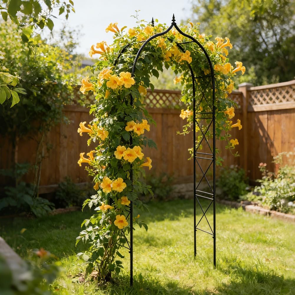 Metal Garden Arbors 8Ft Thickened Arch Trellis for Climbing Plants | Outdoor Arbor Rustproof Metal Frame Trellises