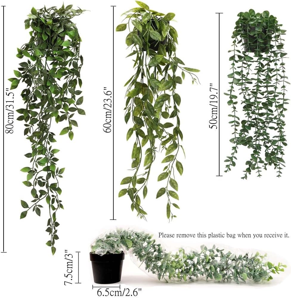Fake Plants Artificial Indoor Faux Hanging Plants Greenery Eucalyptus Décor / Green / Set of 3