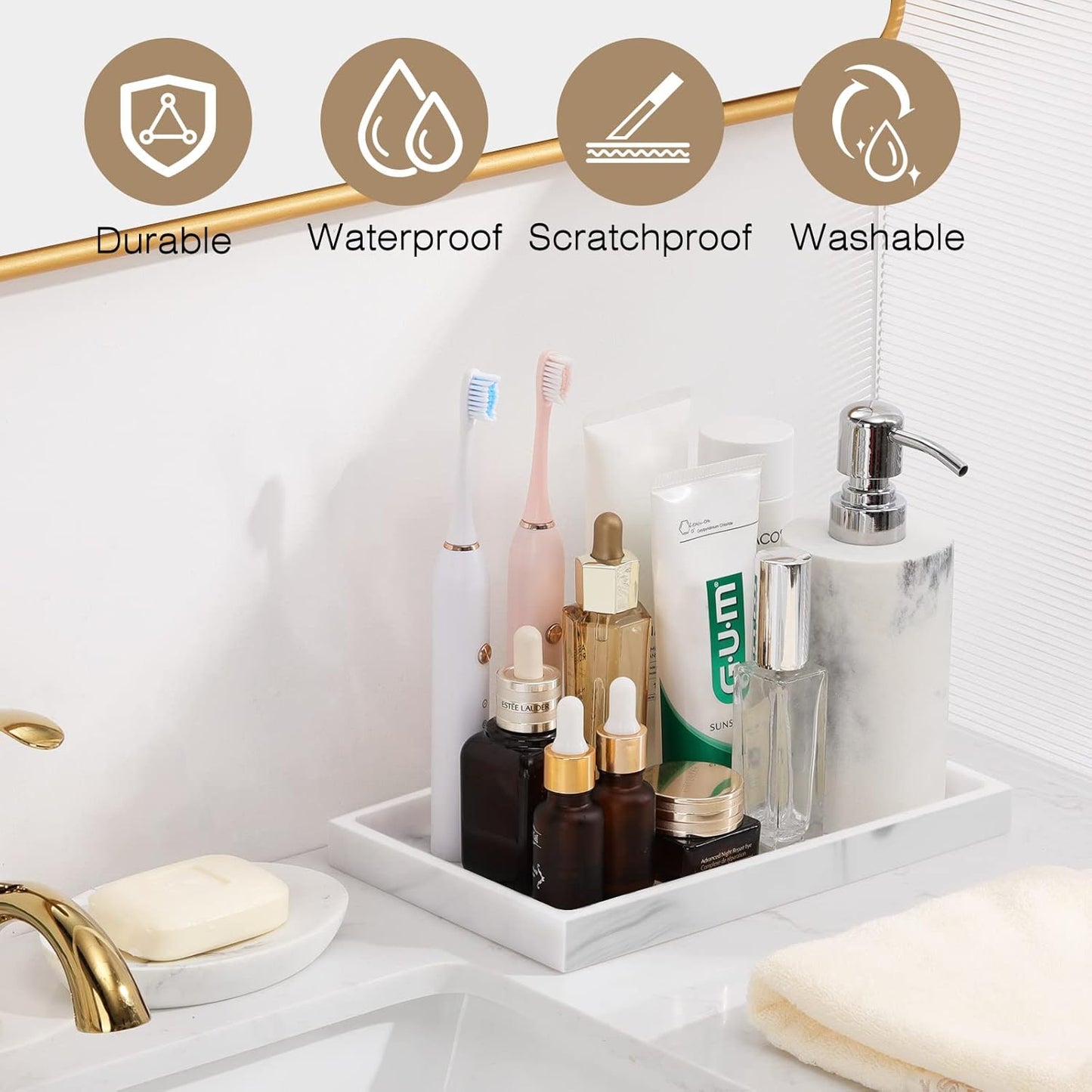 Bathroom Vanity Tray / Marble White / M