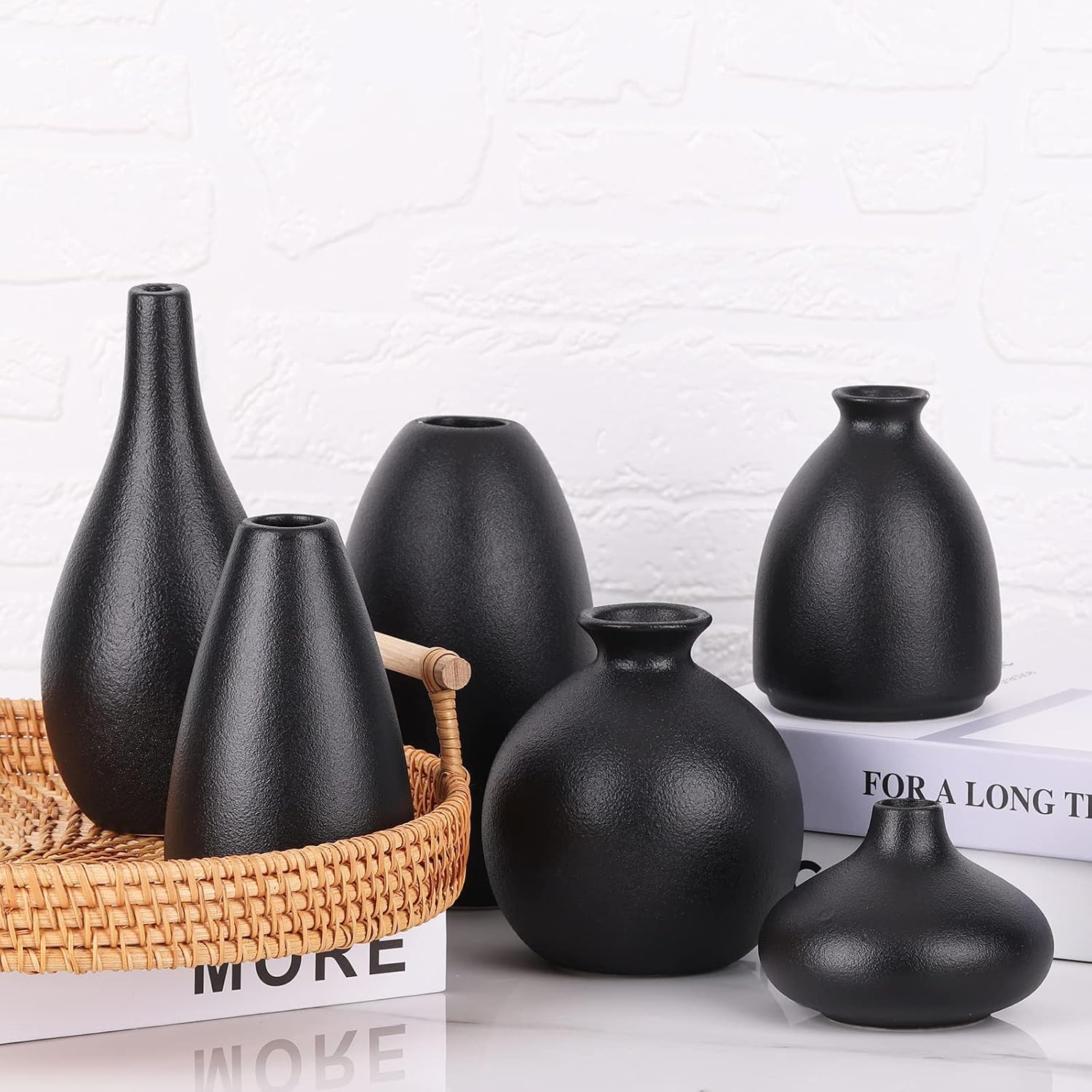 Ceramic Bud Vase Bulk Boho Centerpieces / Black / Set of 6