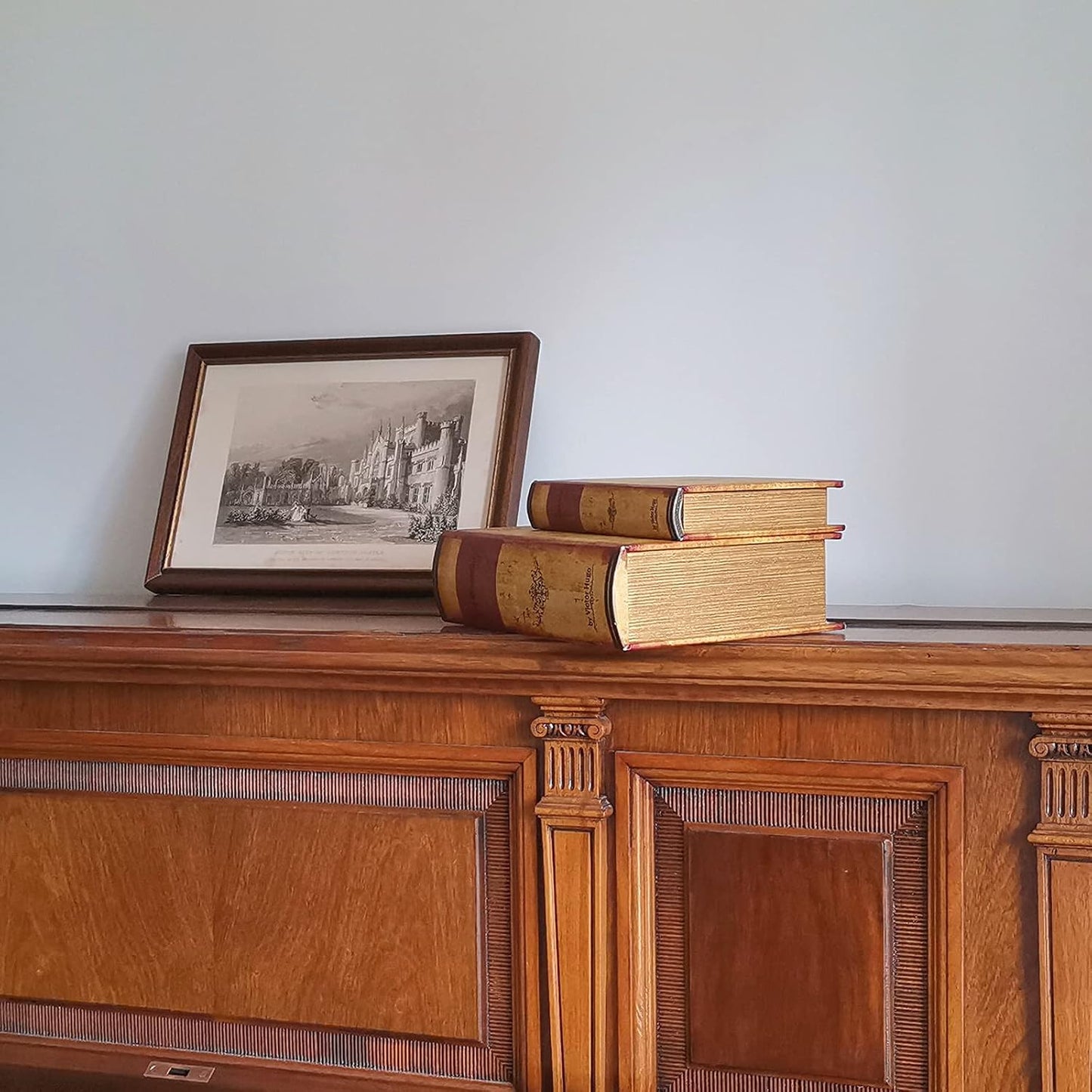 Decorative Book Box Antique Wooden Realistic Faux Wood Storage Set / Les Miserables / Set of 2
