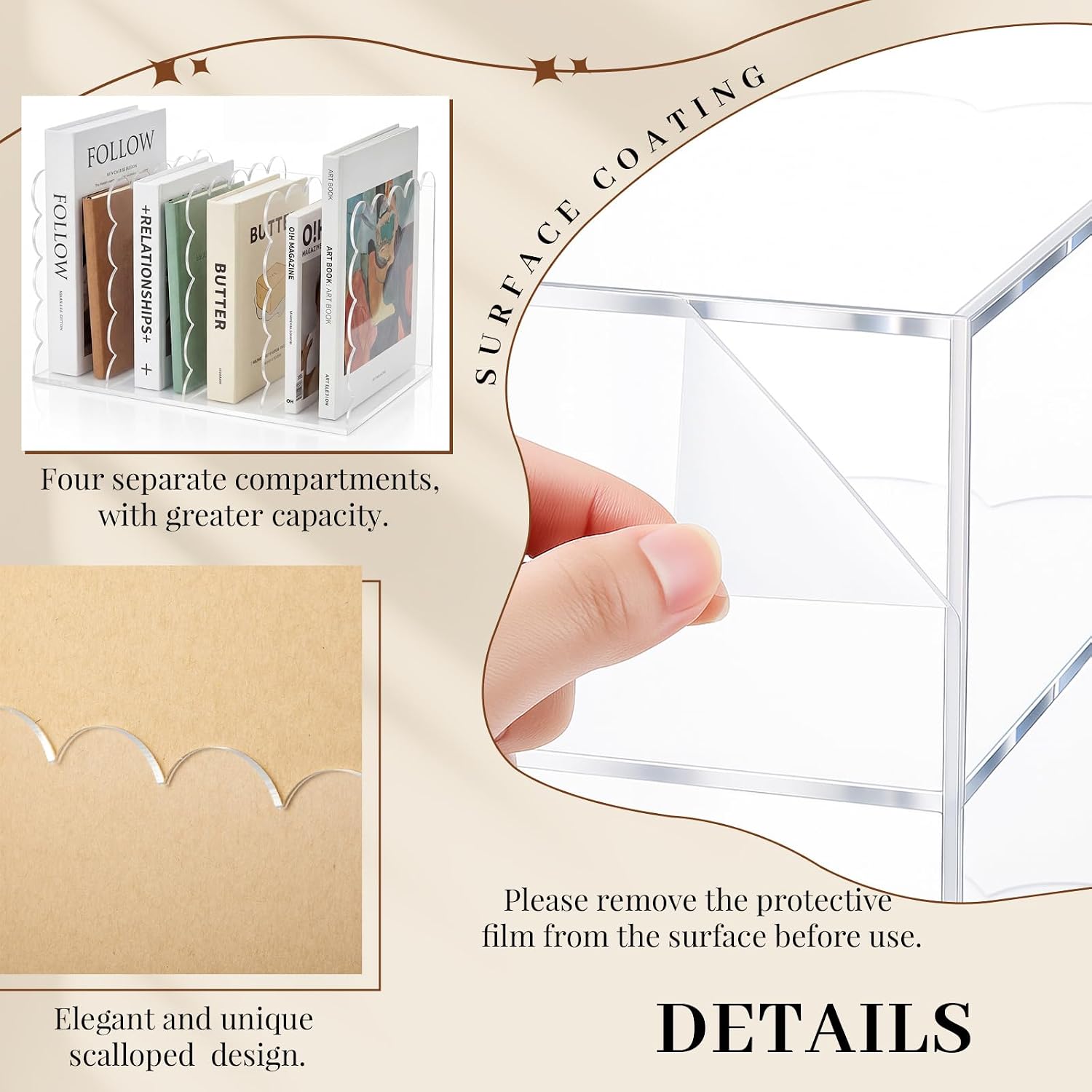 Scalloped Acrylic Book Holder for Desk / Clear / 11.22 x 7.28 x 6.5