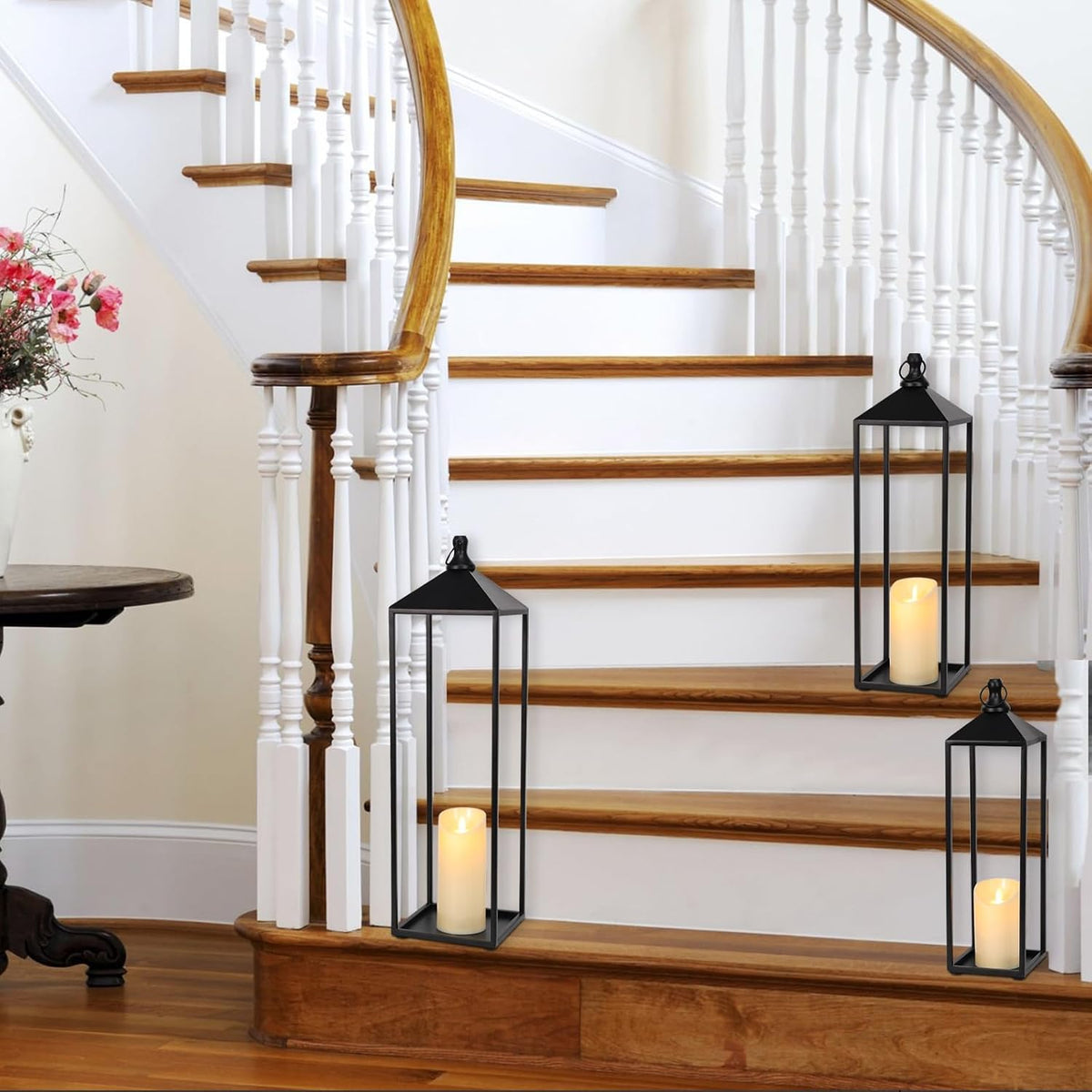 22'' 19'' 17'' Lanterns Decorative Outdoor Indoor, Set of 3 Floor Lanterns | Outdoor Lanterns with Candles, Glass-free