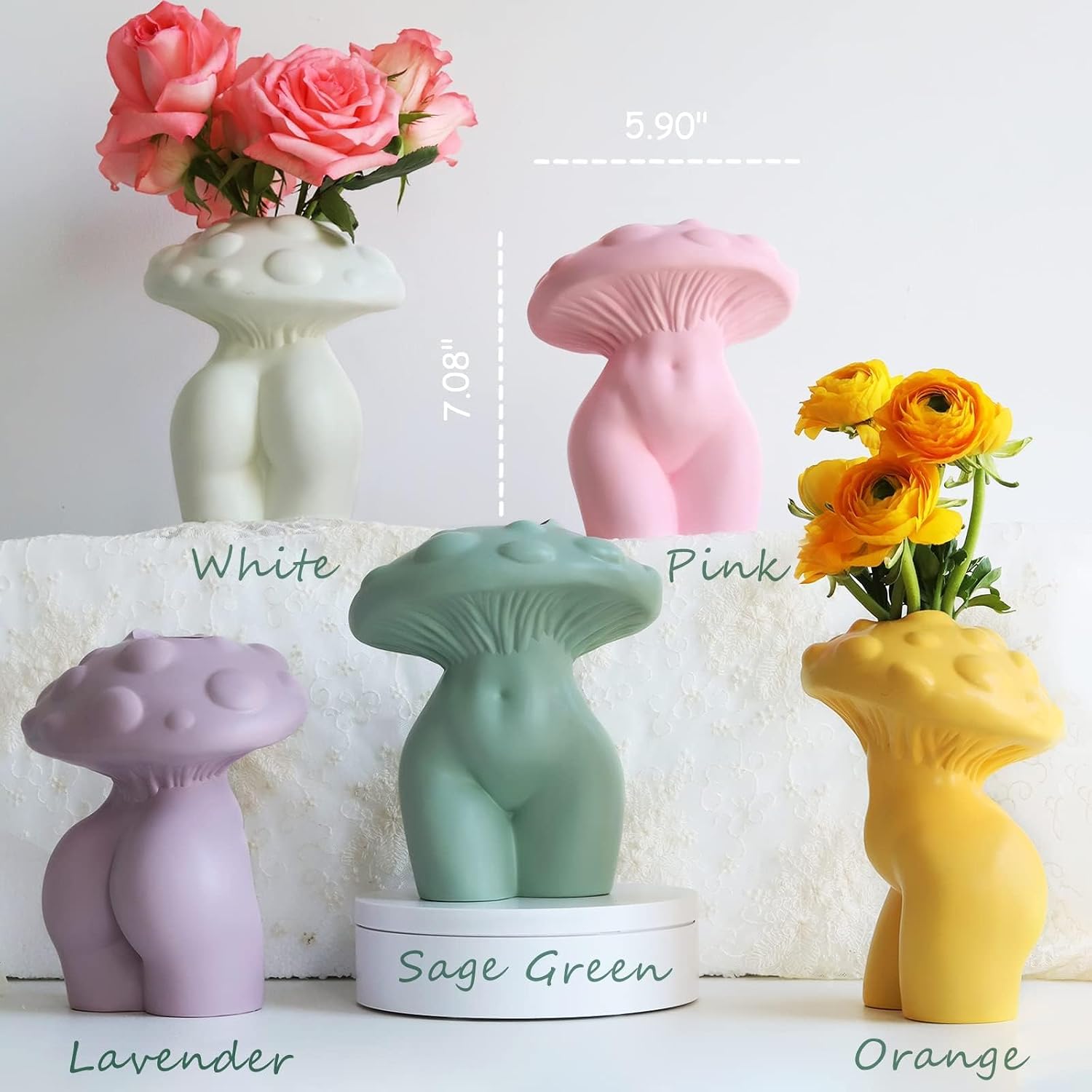 Mushroom Female Body Vase for Decor / Pink / Medium