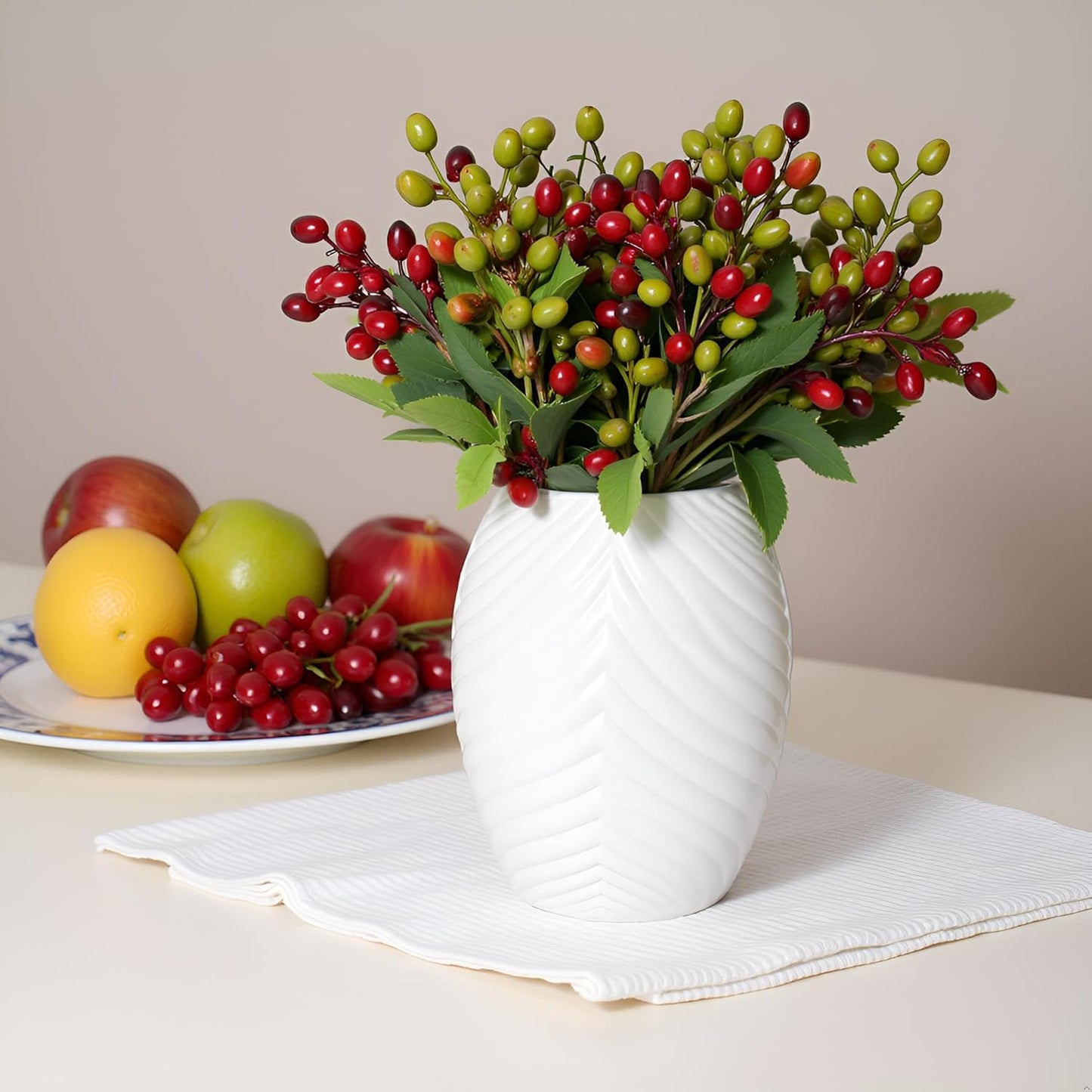 Artificial Greenery Faux Olive Berry Stems Fake Berries Branches Artificial Olive / Green / Set of 4
