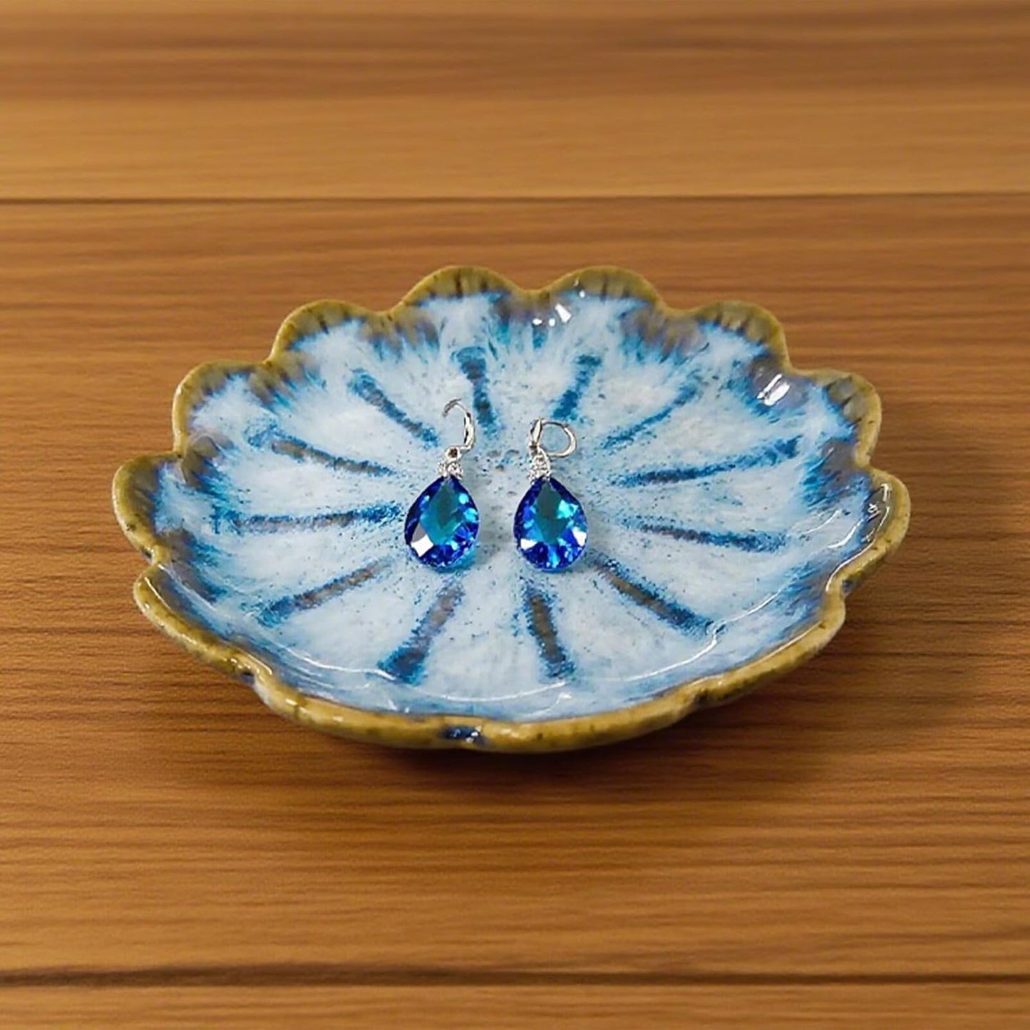 Lotus Ceramic Jewelry Tray / Retro Blue & Pink
