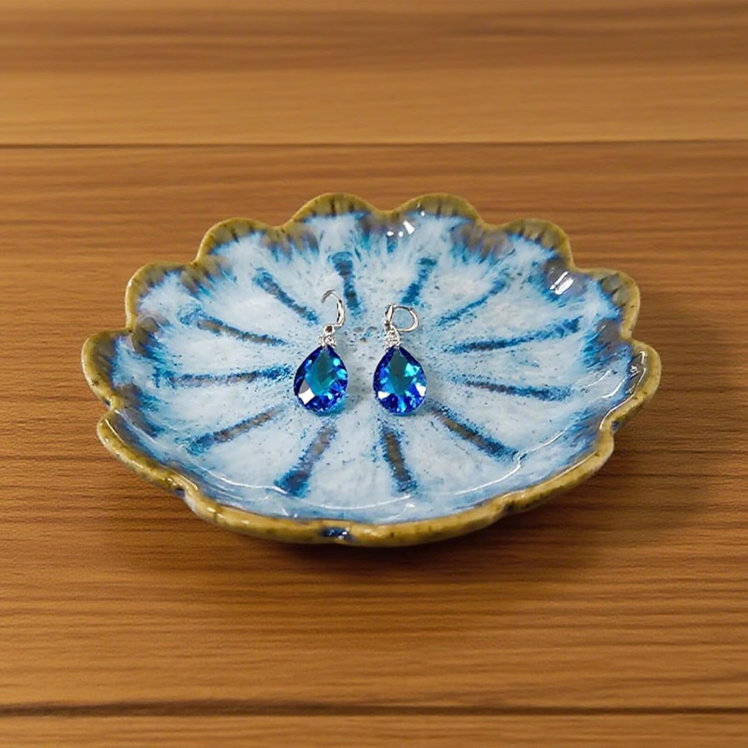 Lotus Ceramic Jewelry Tray / Retro Blue & Pink