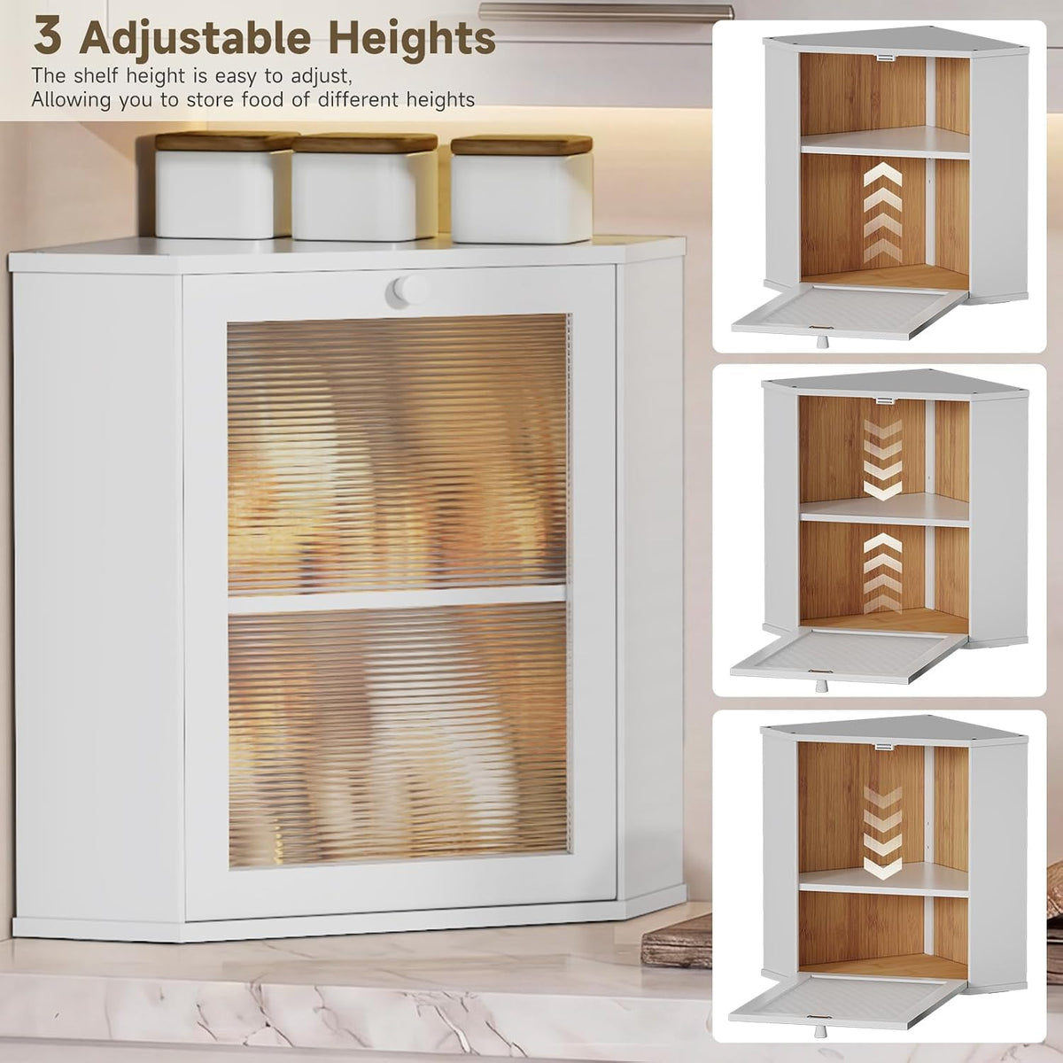 Bread Box for Kitchen Corner Countertop,Large Bread Basket (White, X-Large) | Double Layer Bamboo Bread Storage