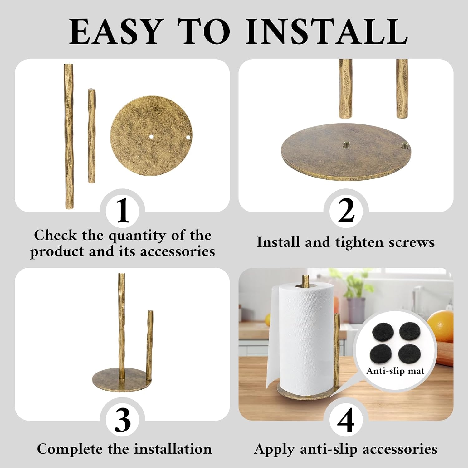 Paper Towel Holder, Hand-Forged Vintage Gold Paper Towel Stand Holder, Kitchen Heavy Duty Solid Metal Countertop Roll