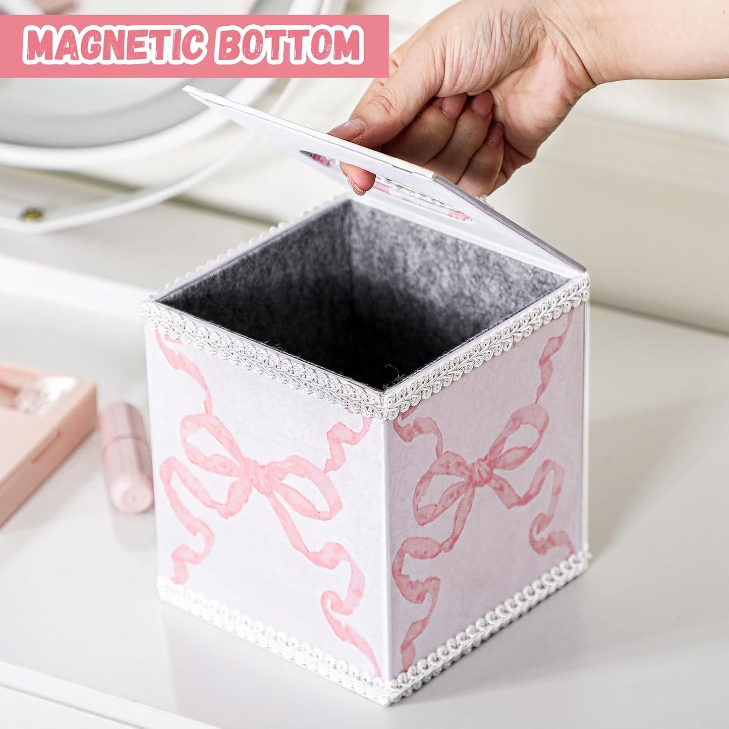Magnetic Closure Square Cube Box Holder / Pink