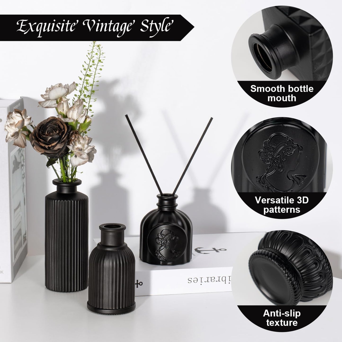 Black Glass Bud Vase Pcs / Classic Black / Set of 12