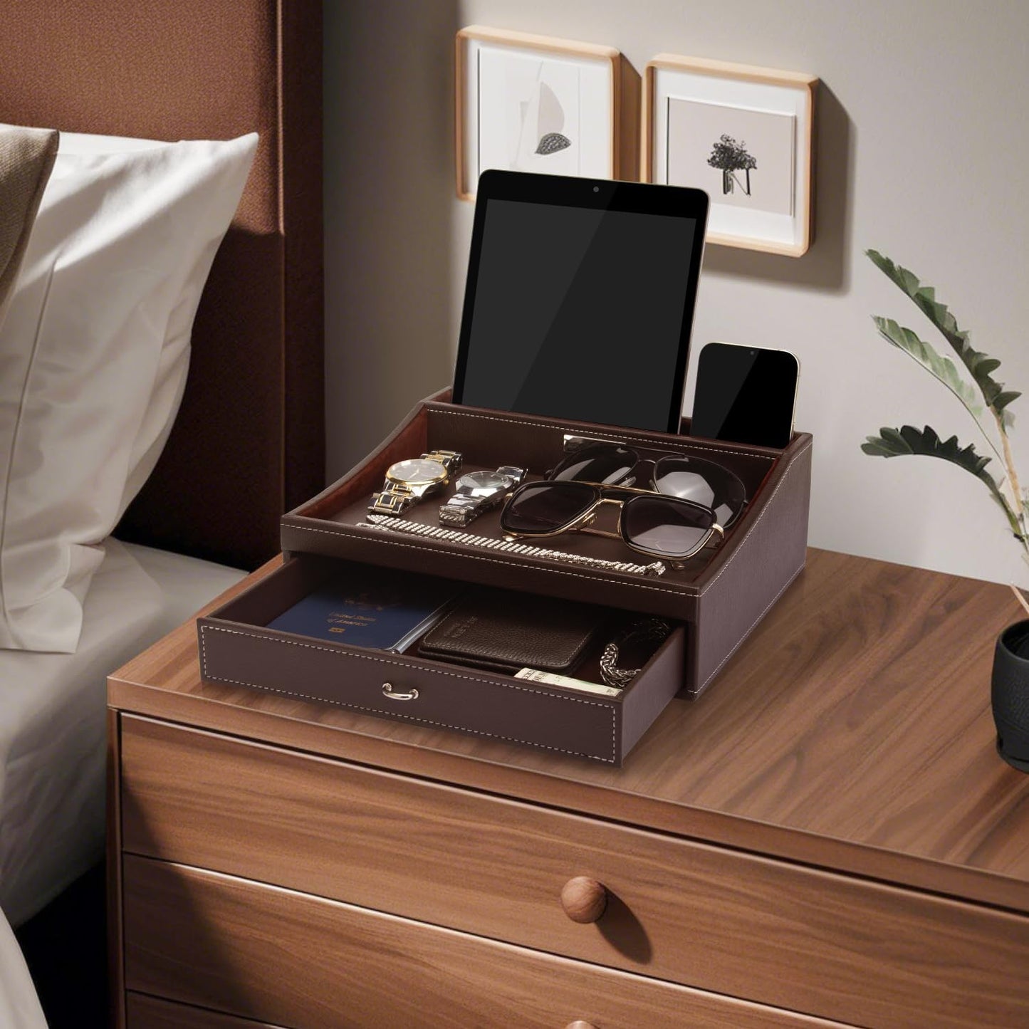 Baoyun Fathers Day Nightstand Organizer for Men, Mens Jewelry Box, Mens Dresser Organizer Countertop, Large Capacity