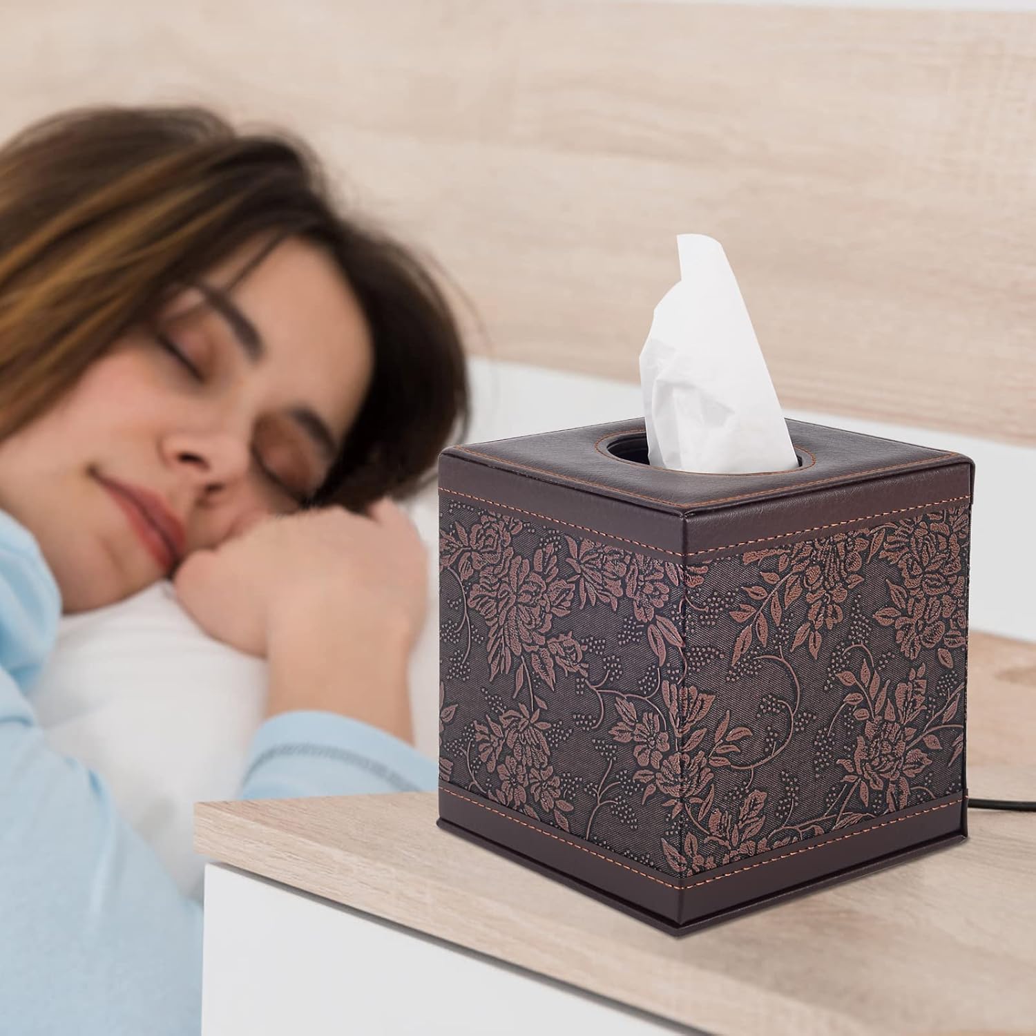 Modern Leather Tissue Box Holder for Napkin Facial Paper Organizer Bottom / Square Tissue Box-retro